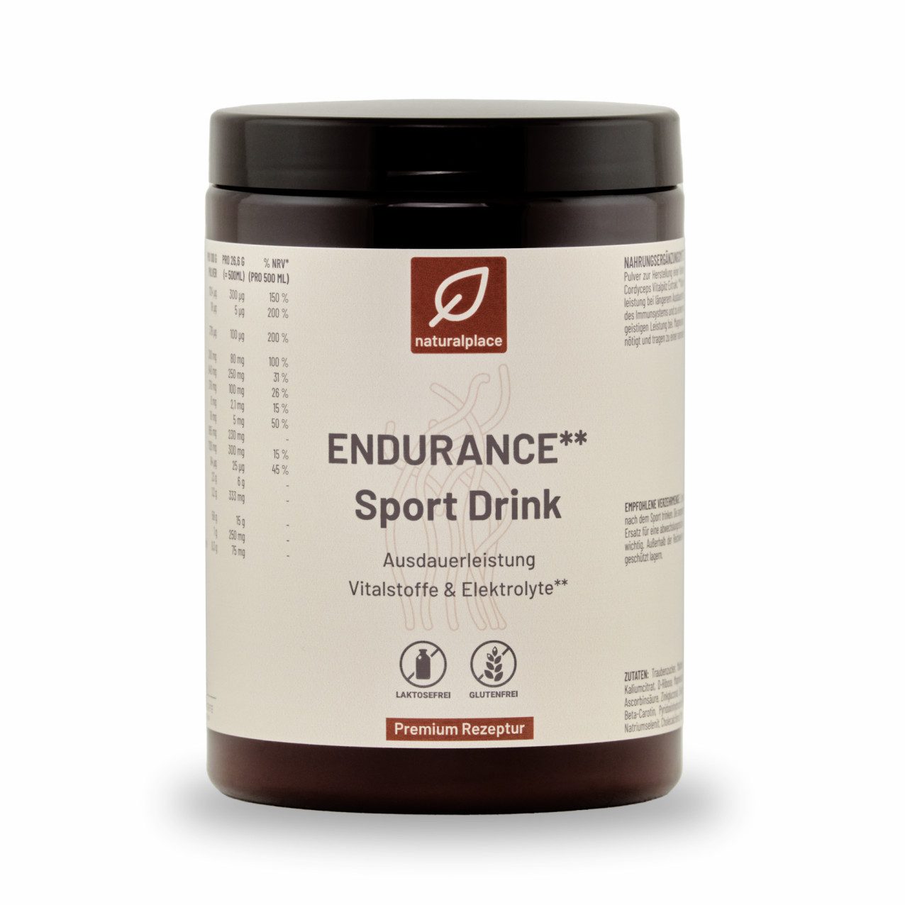 naturalplace ENDURANCE Sport Drink Kohlenhydrat-Elektrolyt-Lösung mit Cordyceps Pulver, 400 g 330 ml