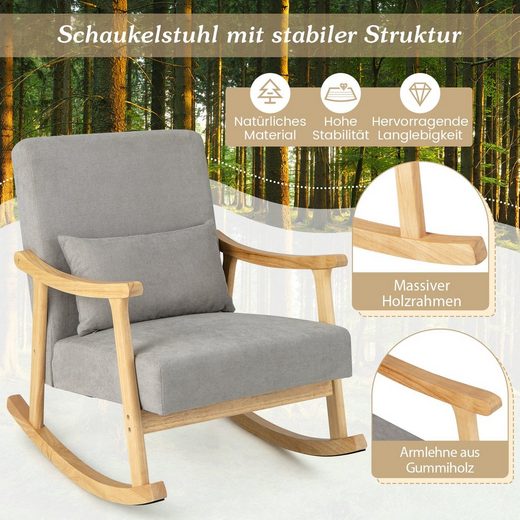 COSTWAY Schaukelsessel, Polstersessel mit schaukelfunktion&Lendenkissen 200kg Natur