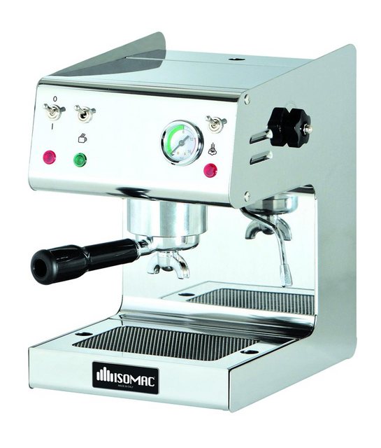 Isomac Espressomaschine Maverick, poliertes Edelstahlgehäuse, großer Messingkessel, Hochleistungs-Ulka-Pumpe 15bar