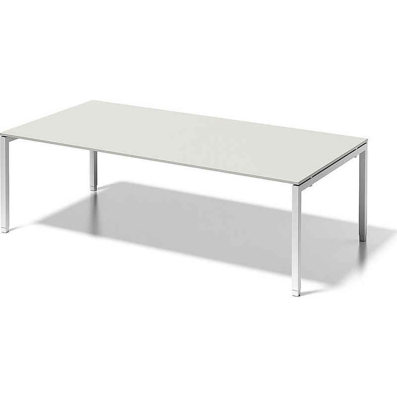 Bisley Schreibtisch, B: 2400 mm x T: 1200 mm x H: 650 - 850 mm Gestell weiß, Platte