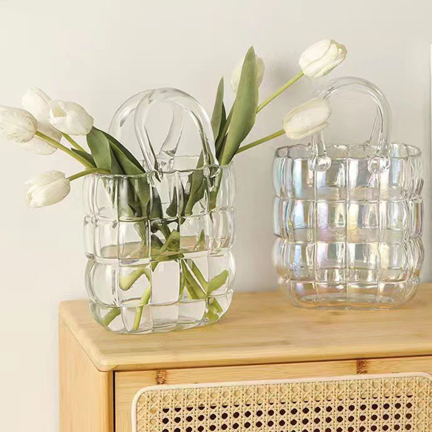 FELIXLEO Dekovase Handtaschenvase aus Glas schillernde günstig online kaufen