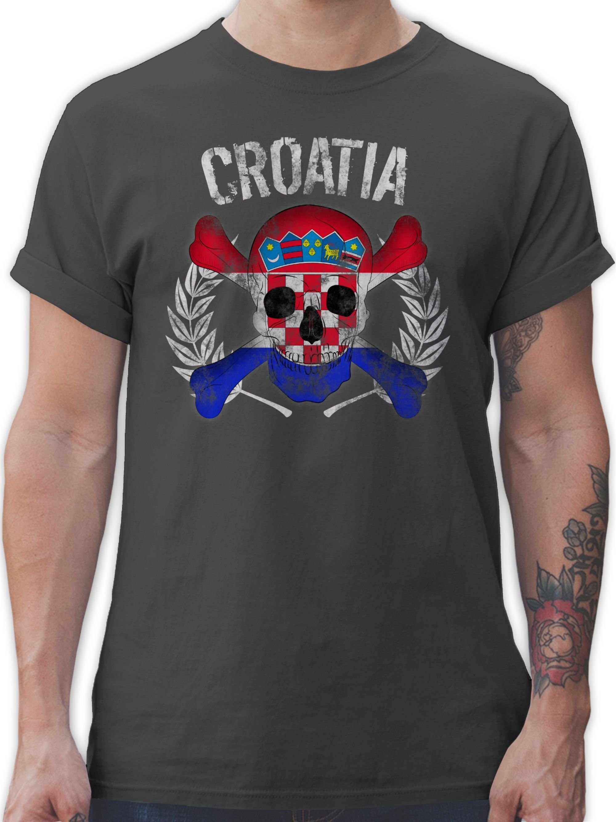 Shirtracer T-Shirt Kroatien 2 Totenkopf Dunkelgrau EM WM Croatia 2024 Fussball