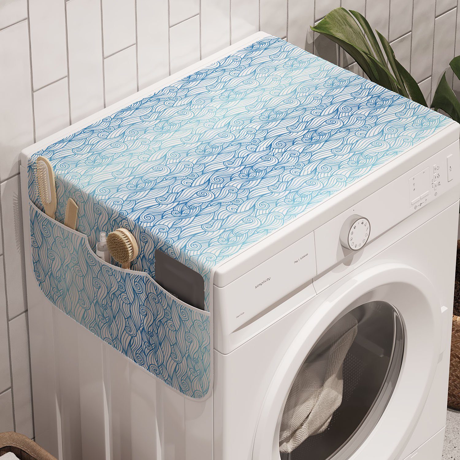 für Wellen Trockner, Oceanic Art Waschmaschine Badorganizer Abakuhaus Ombre Blau Anti-Rutsch-Stoffabdeckung und Töne