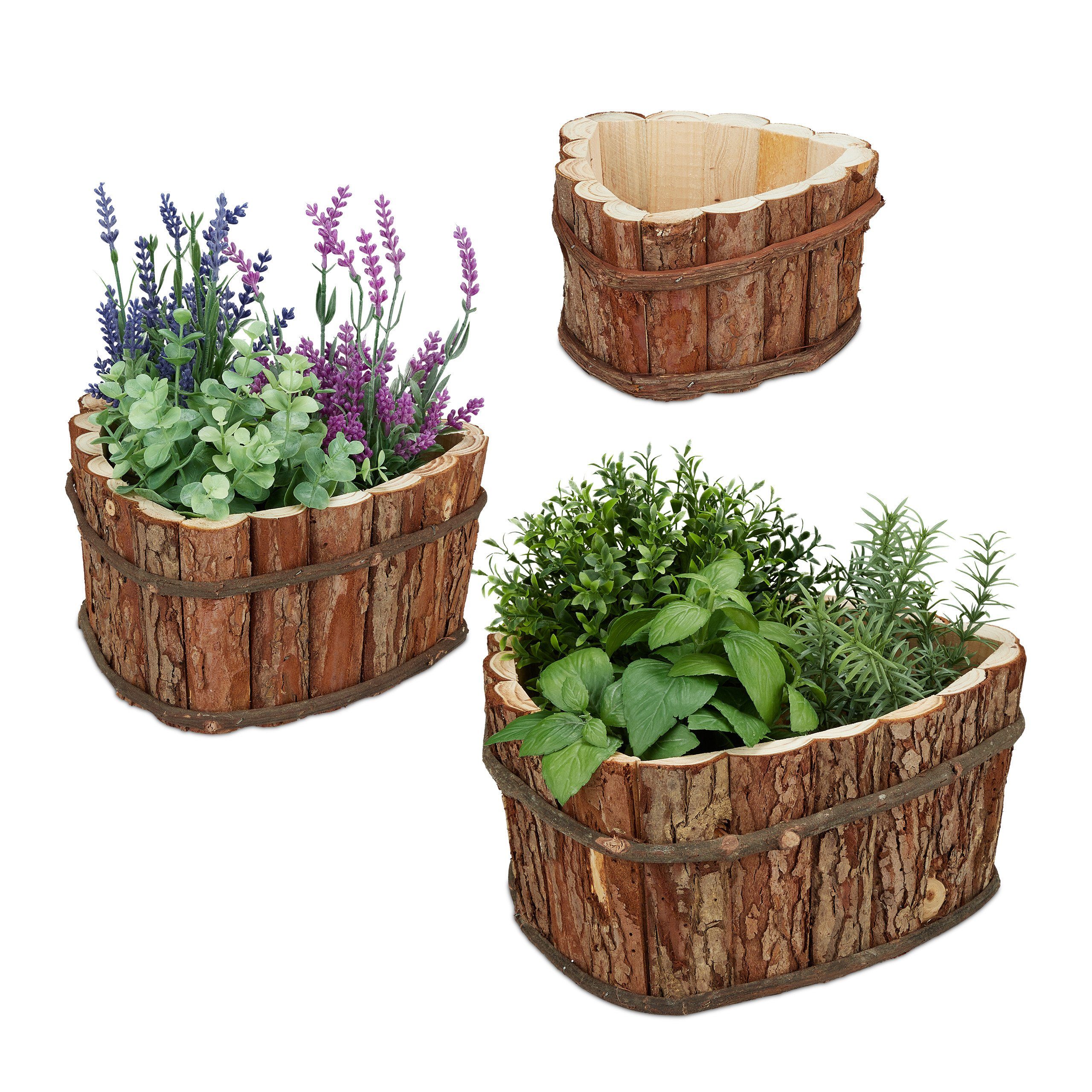 relaxdays Blumenkasten Blumenkasten aus Holz im 3er Set