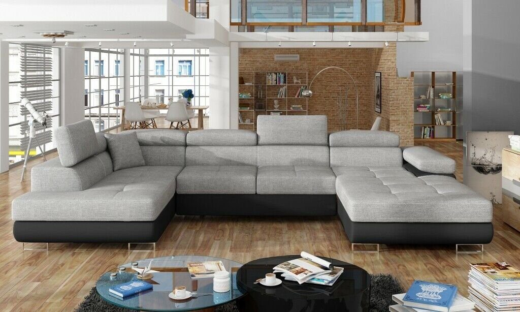 JVmoebel Ecksofa, Stoff U-Form Couch Wohnlandschaft Ecksofa Design Modern Sofa Modern Grau/Schwarz