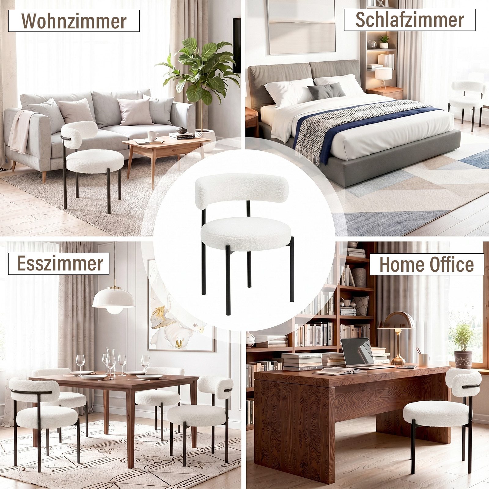 oyajia Esszimmerstuhl Polsterstuhl mit Metallgestell, Wohnzimmerstuhl, Küchenstuhl Runder (mit Rückenlehne), für Wohnzimmer, Esszimmer