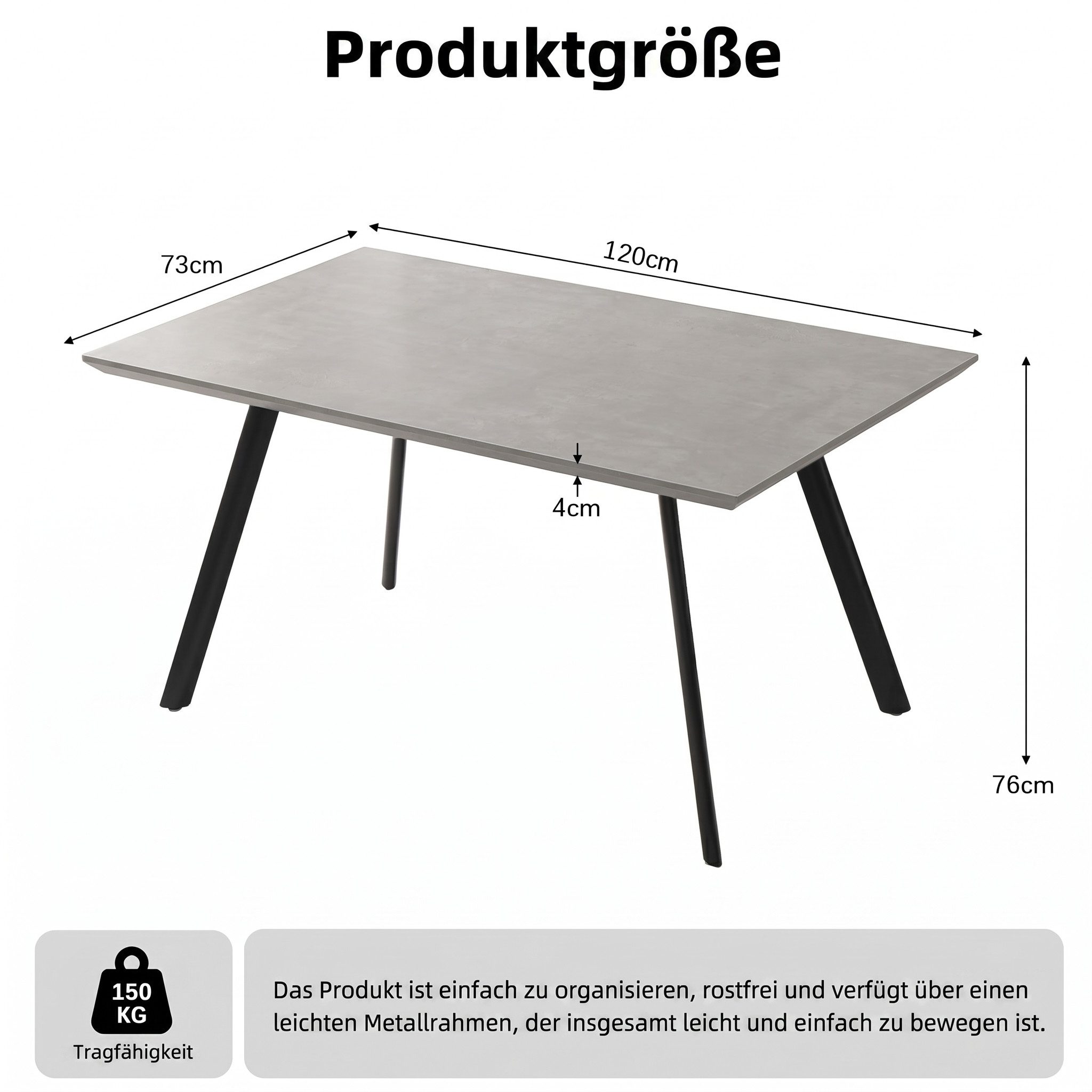 Jiexi Esstisch Moderner Esstisch, 120 cm × 73 cm, Tischplatte aus MDF, stabile Beine