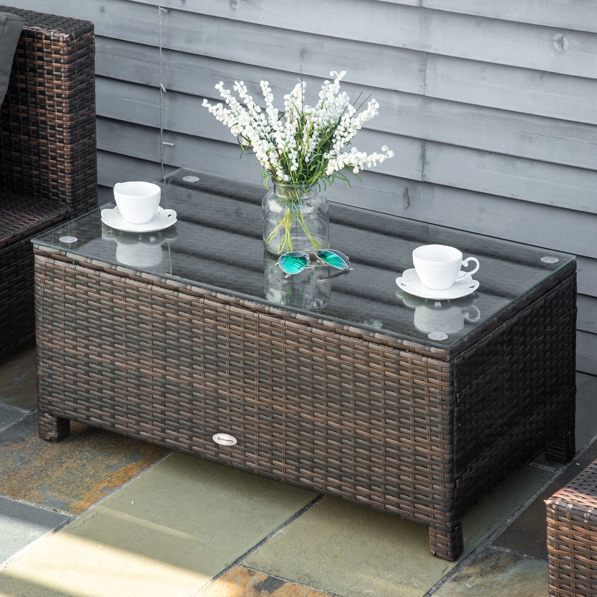 Outsunny Gartentisch Garten Beistelltisch Polyrattan Braun (Balkontisch, 1-St., Couchtisch), Braun 85 x 50 x 39 cm