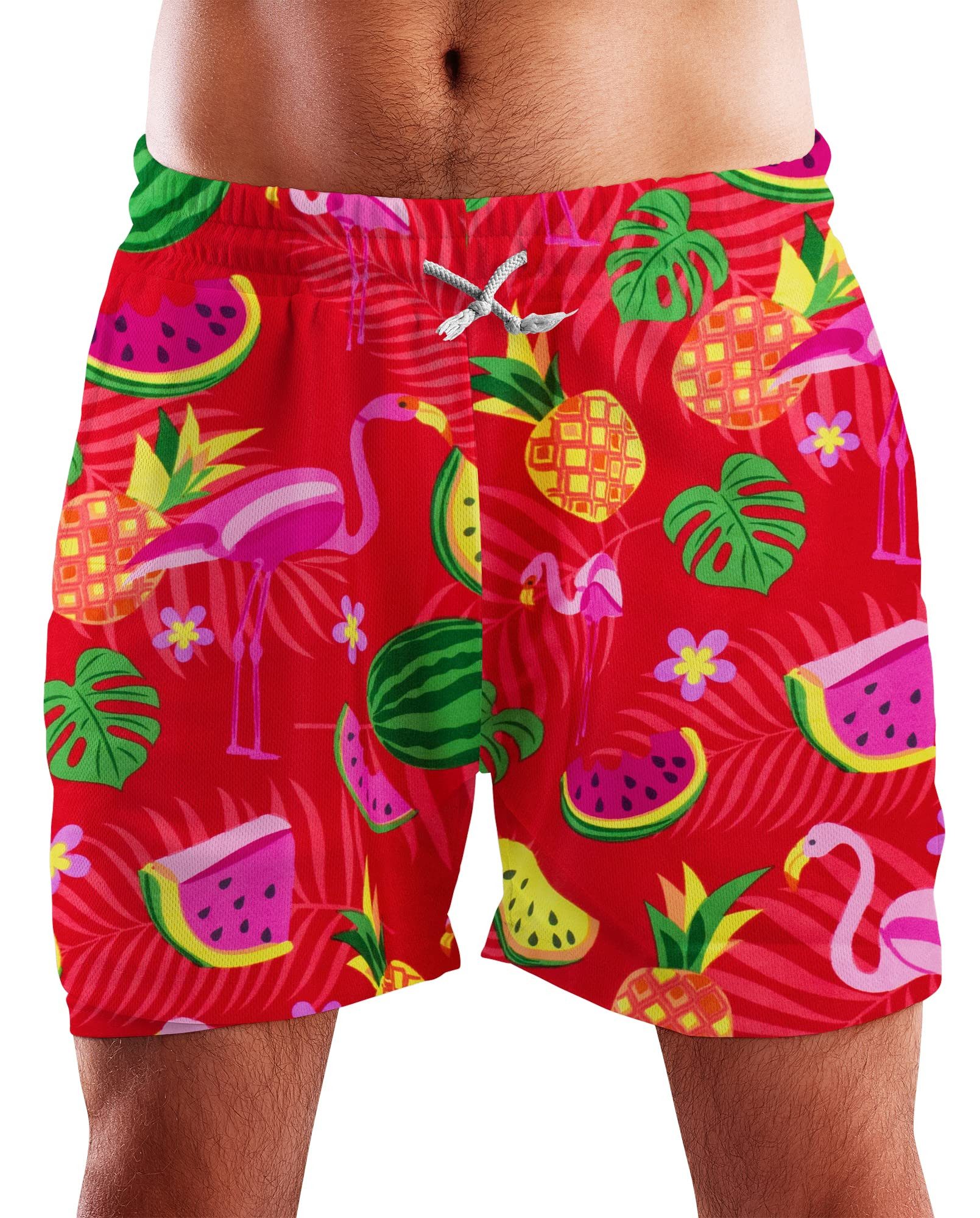 King Kameha Badeshorts Flamingo Melone Hawaii Bade-Shorts Mesh-Einsatz Verschluss Kordelzug Mit integriertem Mesh-Innenslip für extra Komfort