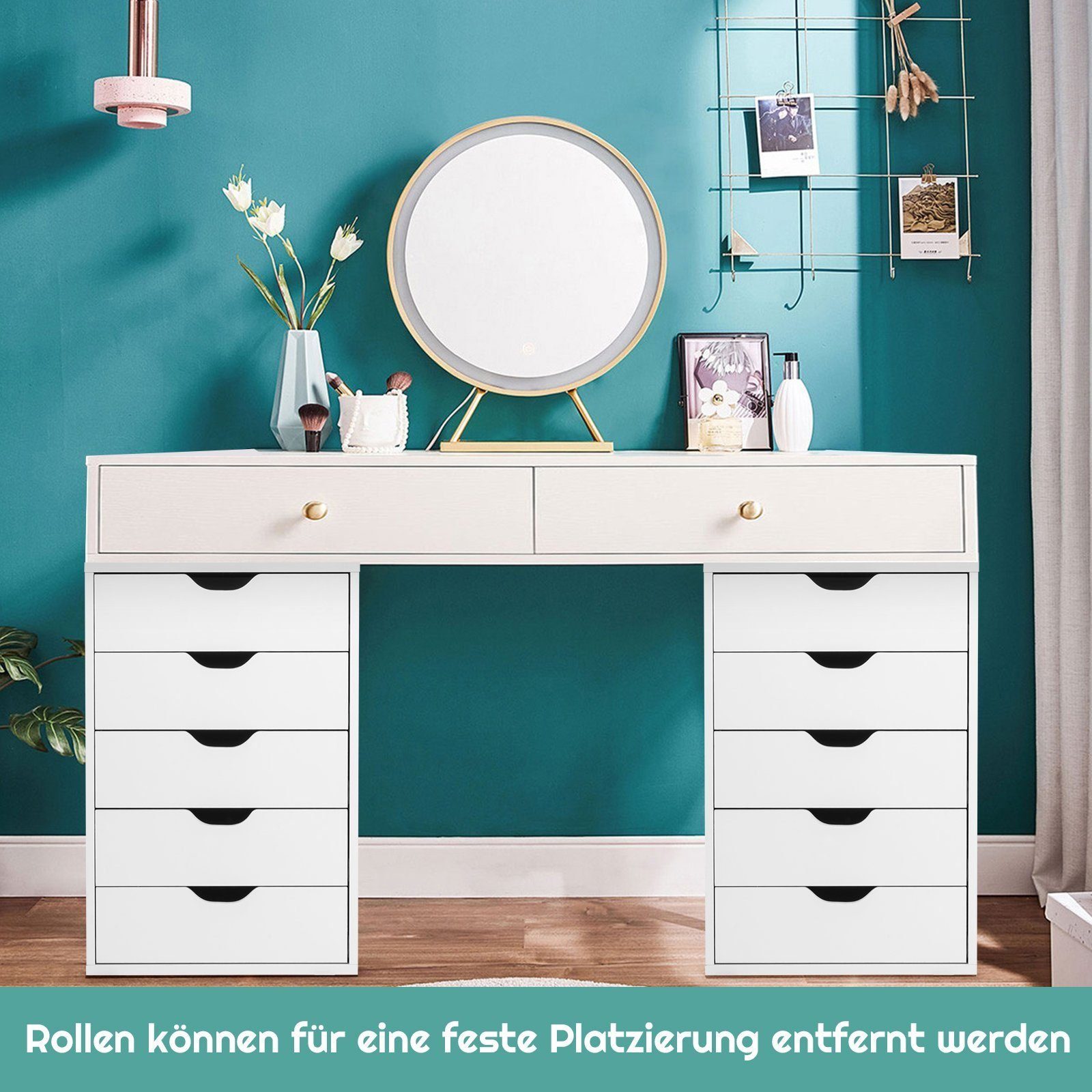 COSTWAY Rollcontainer, mit 5 Schubladen und Rädern, Holz, 48x39,5x65,5cm