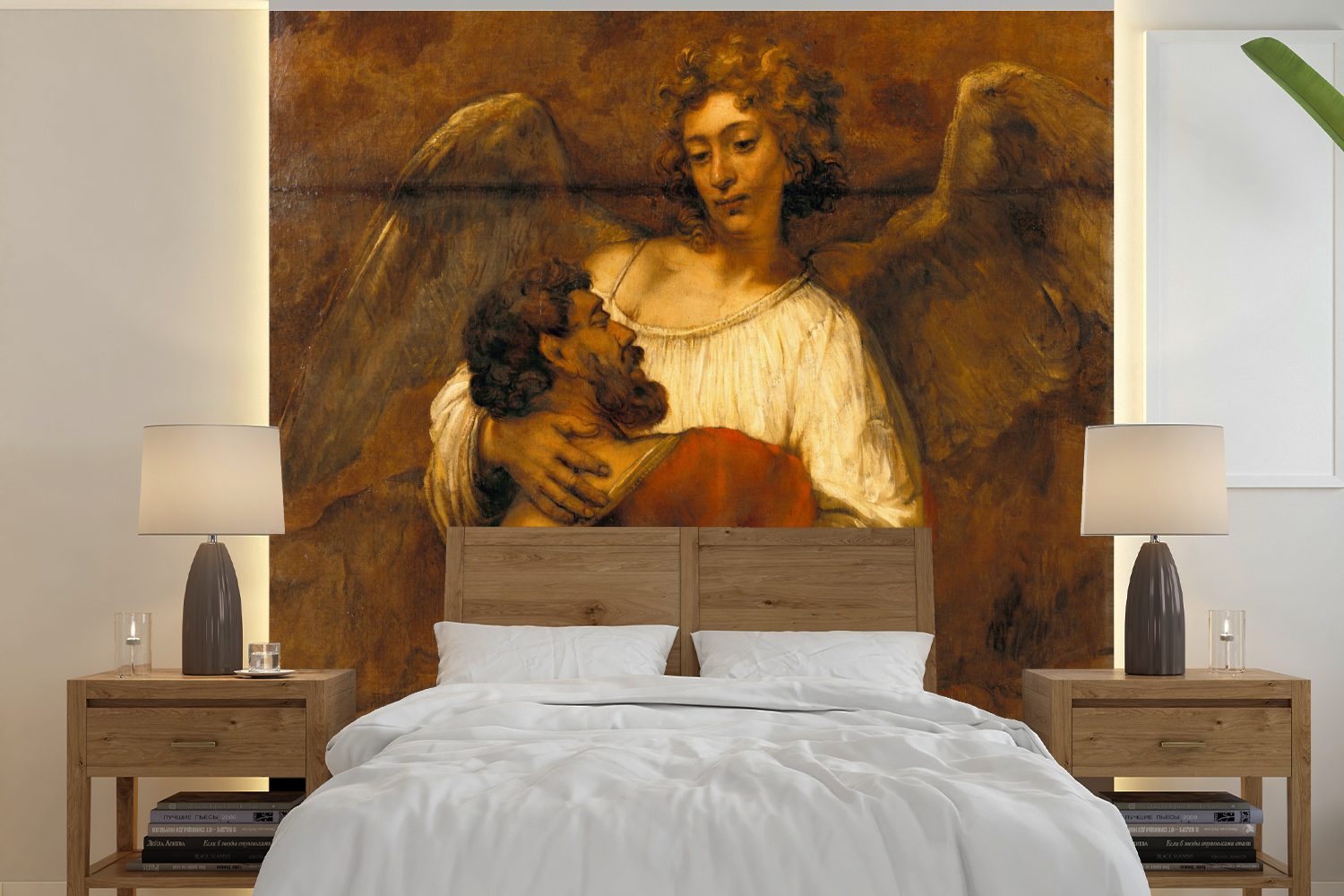 MuchoWow Fototapete Jakob im Ringkampf mit einem Engel - Gemälde von Rembrandt van Rijn, Matt, bedruckt, (5 St), Vinyl Tapete für Wohnzimmer oder Schlafzimmer, Wandtapete
