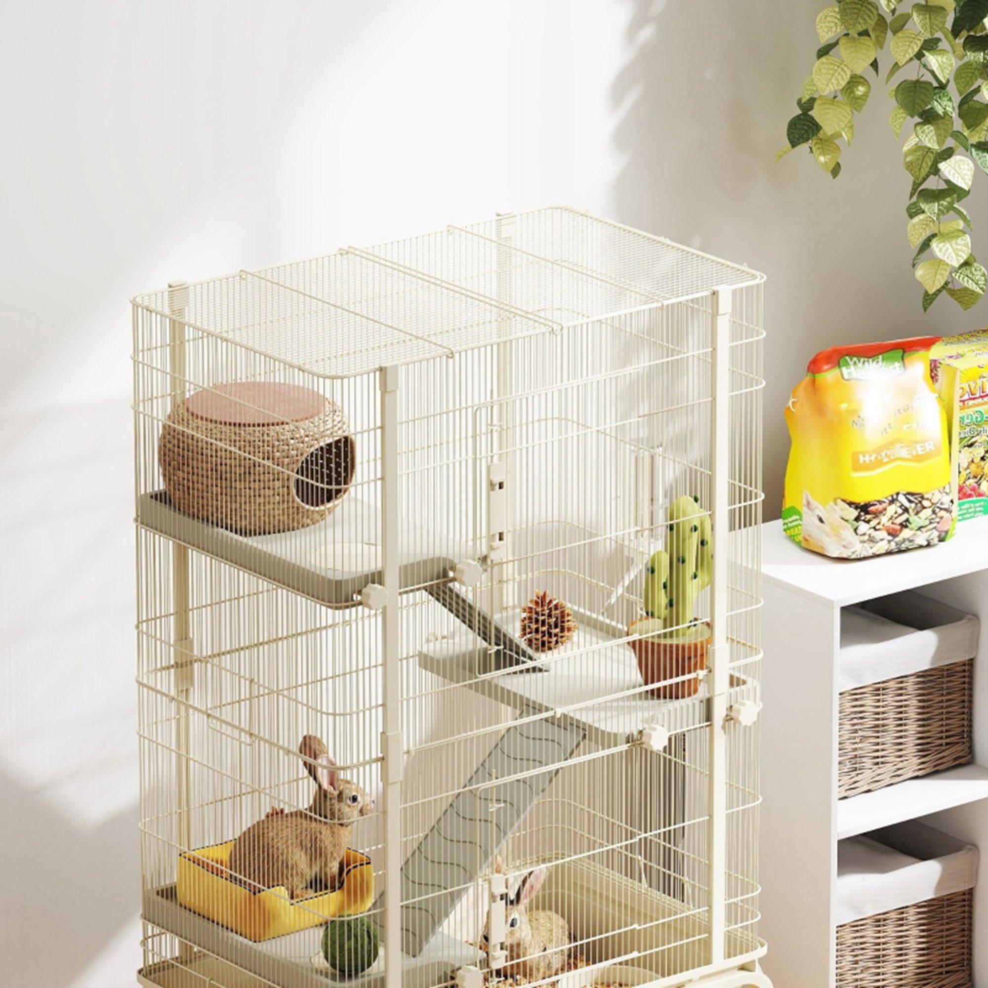 MC Star Kleintierkäfig Haustierkäfig mit 4 Ebenen, Futterschale, Wasserflasche, 88 x 48 x 150,5 cm, Beige
