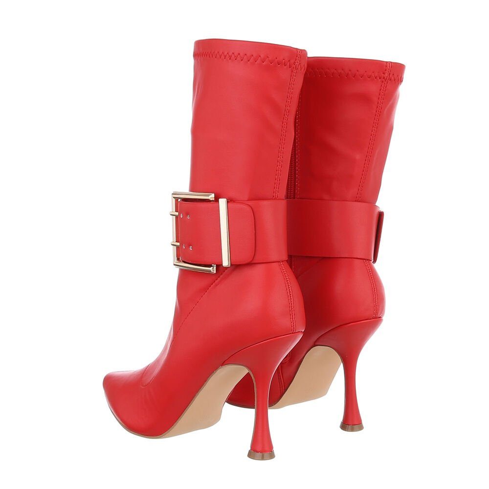 Abendschuhe Ital-Design Pfennig-/Stilettoabsatz High-Heel-Stiefelette Rot High-Heel Damen Elegant in Stiefeletten