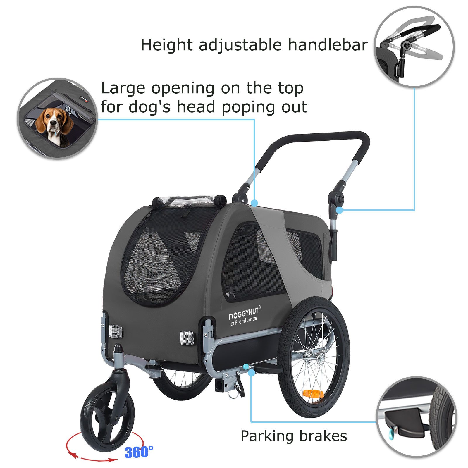 TIGGO Fahrradhundeanhänger DOGGYHUT® Hundefahrradanhänger Fahrradanhänger Hundeanhänger, Verstellbare Sicherheitsleine