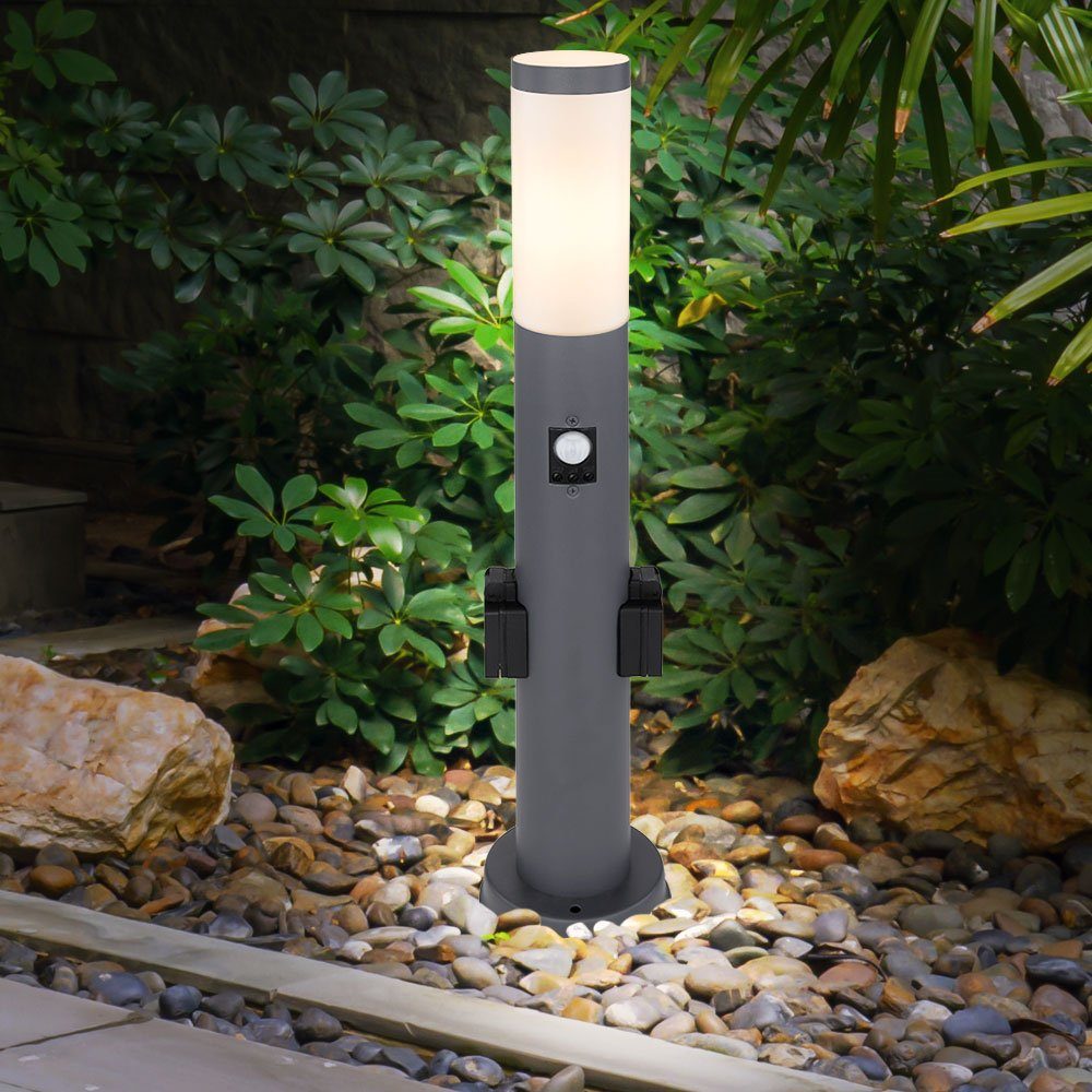 Sensor Leuchtmittel inklusive, u. Anthrazit etc-shop Gartenstehlampe nicht E27 Garten - Wegeleuchte Steckdose Sockelleuchten, Edelstahl Stehleuchte Außen