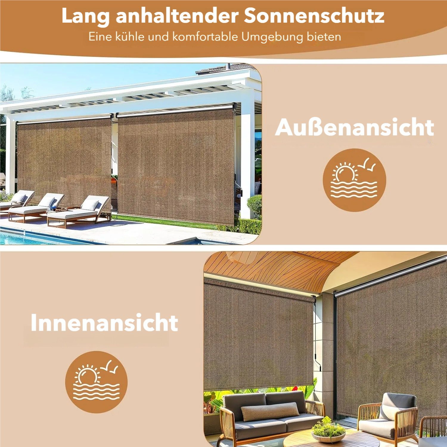 TLGREEN Senkrechtmarkise Vertikalmarkise,HDPE-Schattentuch (für Terrassenpergola,Balkonmarkise, 1-St., Aluminiumrohr mit kabelloser Kurbelbedienung) für Balkon,errasse,Garten,Veranda