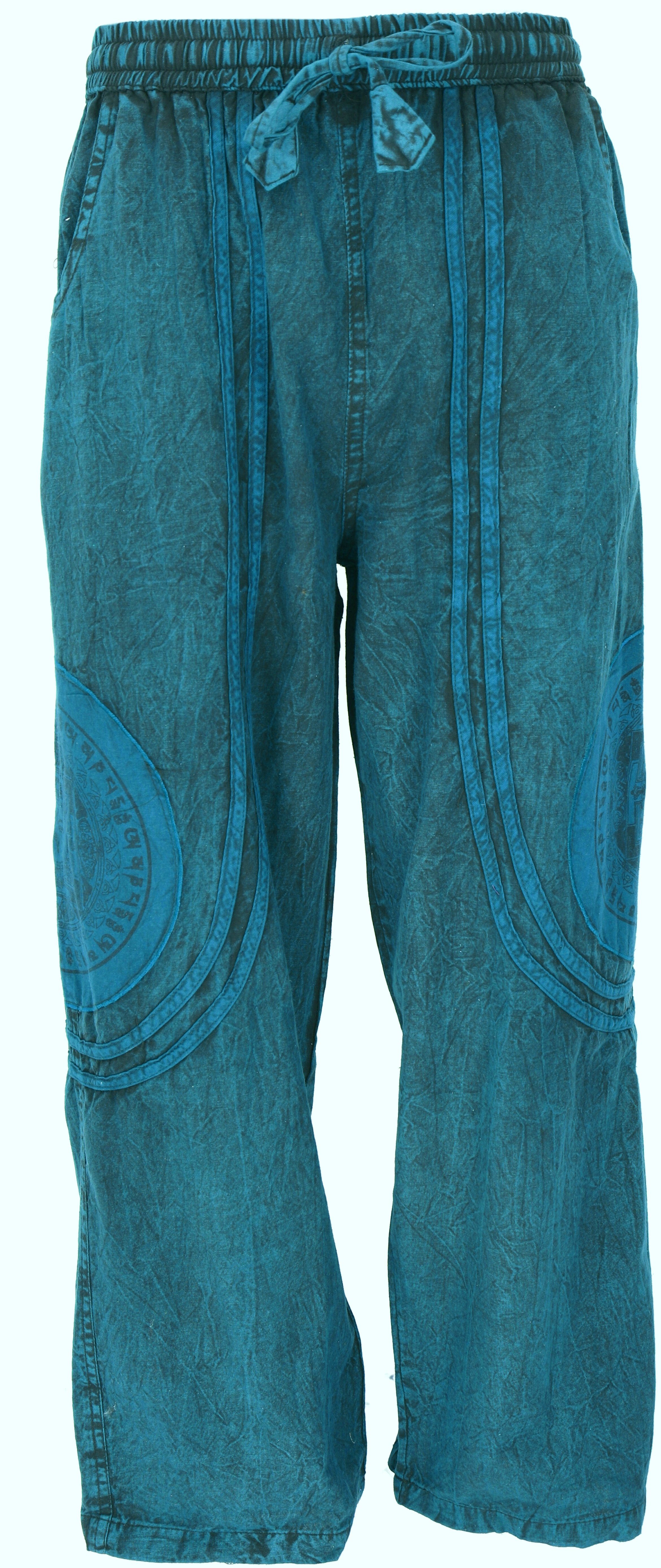Guru-Shop Relaxhose Stonewash Yogahose, Unisex Baumwoll-Goa-Hose.. Retro, Ethno Style, alternative Bekleidung blau