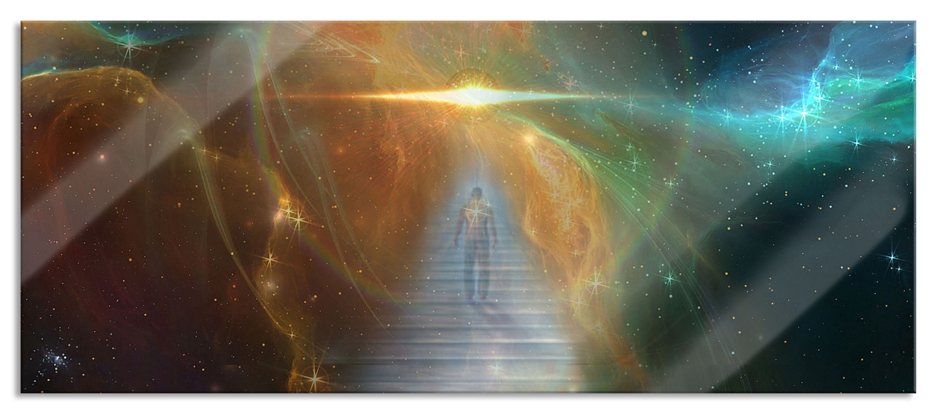 Pixxprint Glasbild Kosmische Treppe Glasbild Aufhängungen inkl. Kosmische Treppe St), Abstandshalter in die aus die in (1 Galaxis Galaxis, und Echtglas
