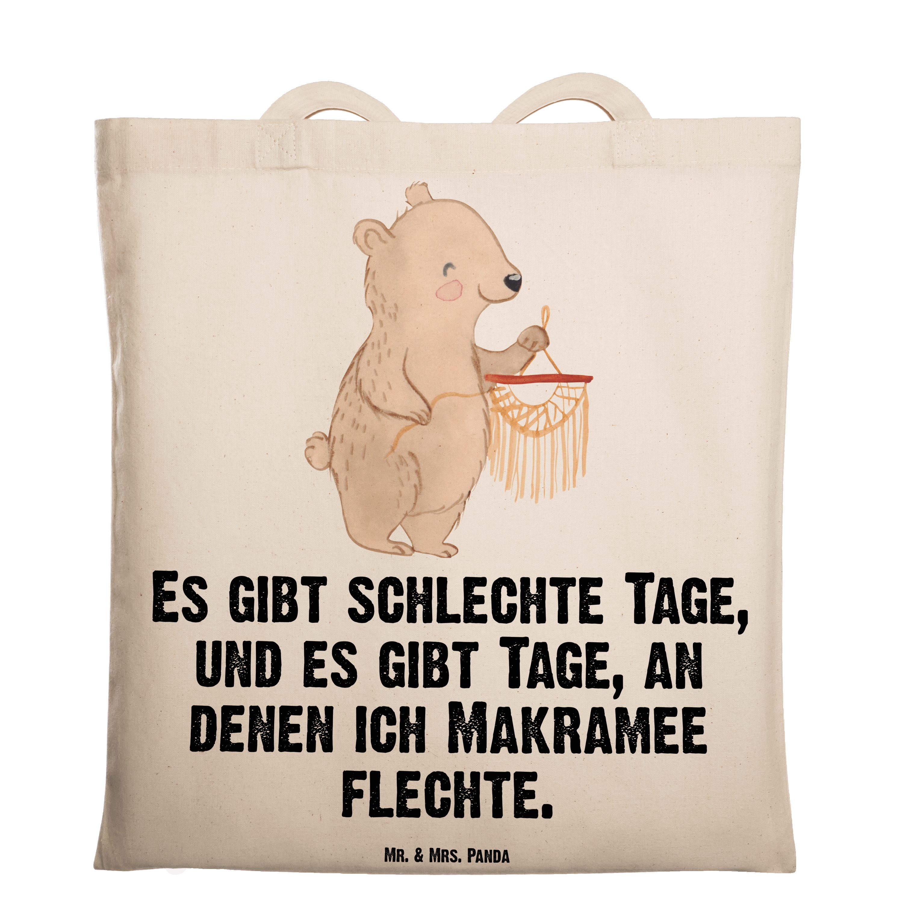 Mr. & Tage Bär - - Beutel, Einkaufstasche, Transparent Tragetasche Mrs. Geschenk, Makramee S (1-tlg) Panda