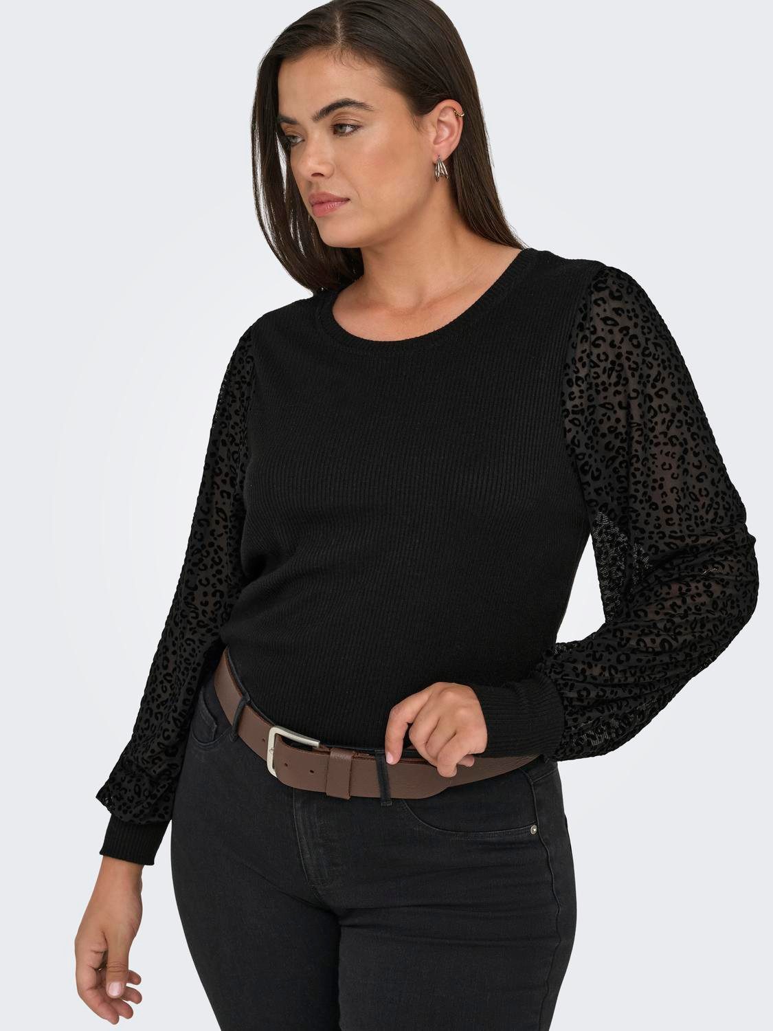 ONLY CARMAKOMA Langarmshirt CARVELENA L/S O-NECK BLOUSE JRS Meshärmel mit L günstig online kaufen