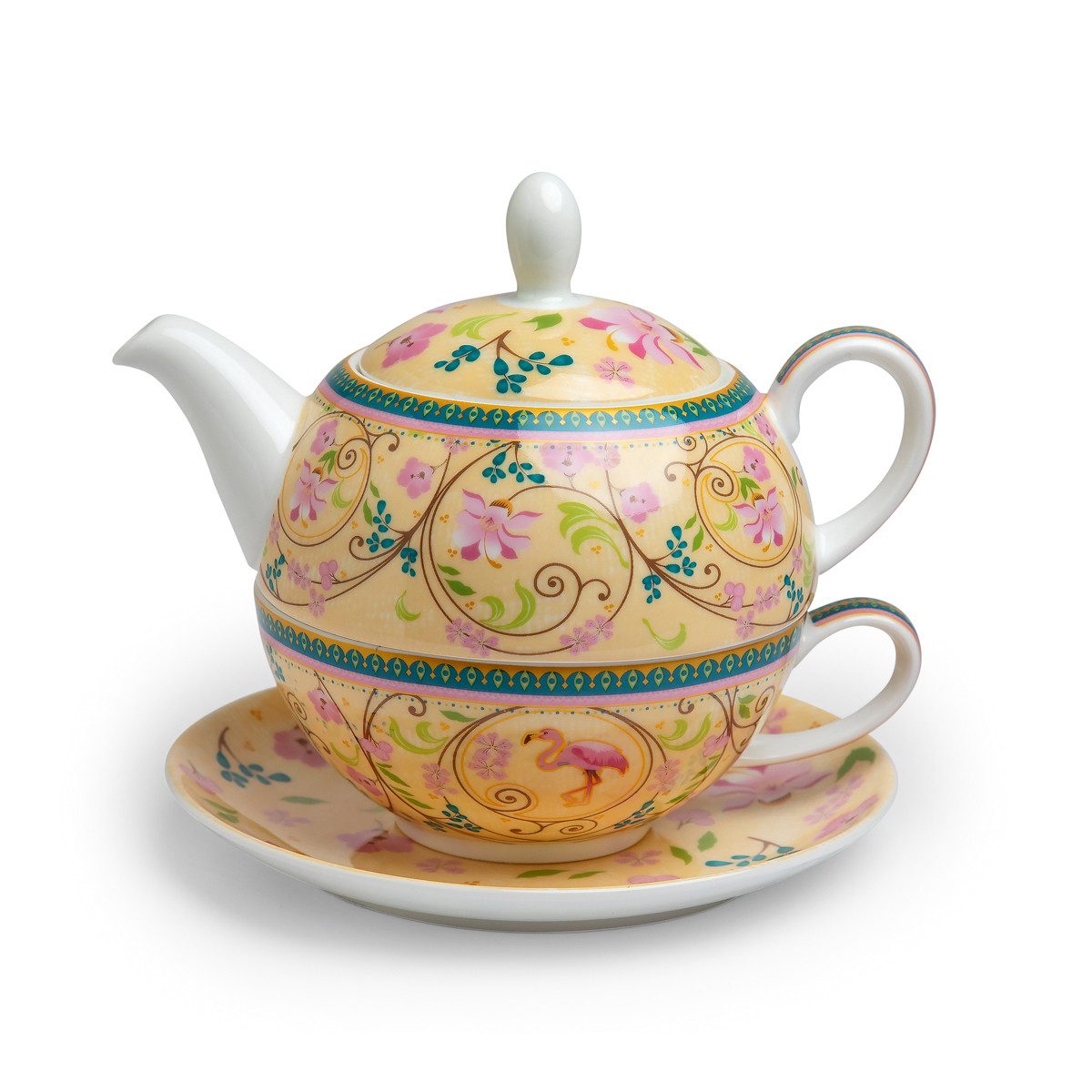 TeaLogic Teeservice Tea For One Set Emma Teekännchen Tasse Untert. Fine Bone China (1-tlg), 1 Personen, Tee für eine Person / Tea for One Set