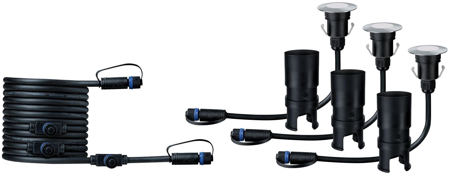 Paulmann LED Einbauleuchte Plug & Shine, Plug & Shine, LED fest integriert, Warmweiß, Outdoor Plug & Shine Floor Mini Erg. Set IP67 3000K 3x2,5W 24V 55mm