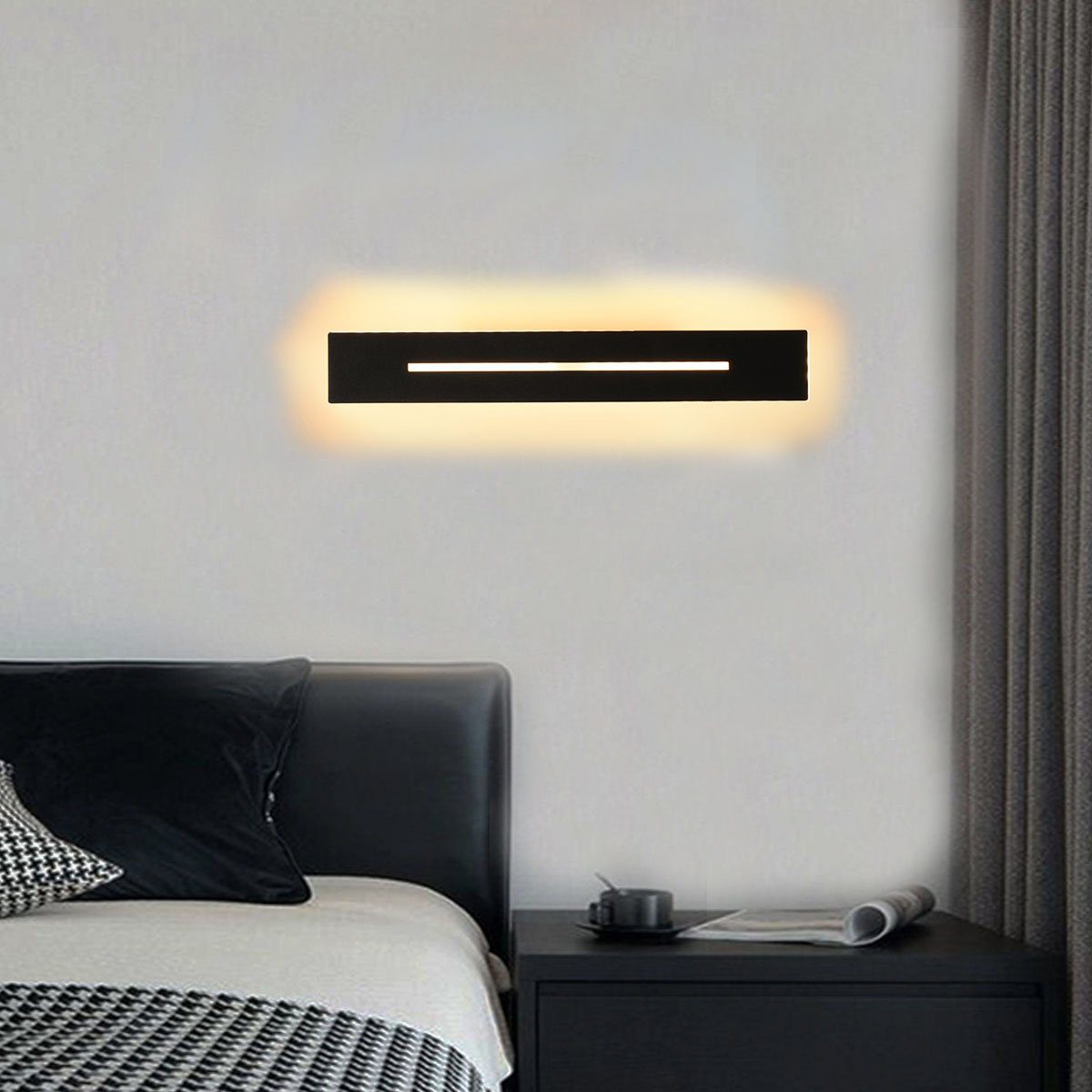 Aluminium, Warmweiß, aus LED Wandlampe Flurlampe Wandleuchte LED Flurlampe, Wandleuchte Modern Wandbeleuchtung Schwarz 15W LETGOSPT Abwärtsstrahl, integriert, Auf- und fest 30cm,