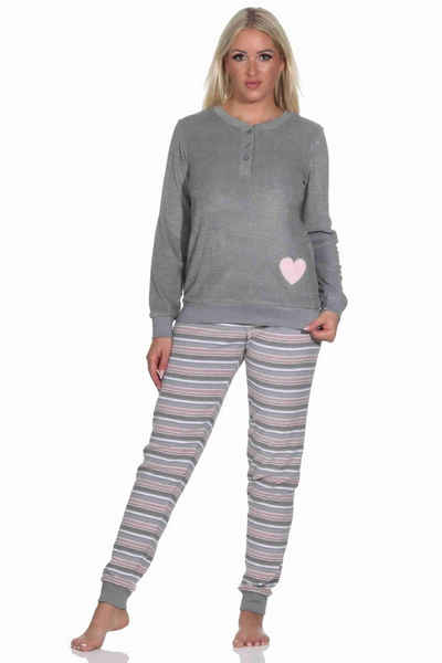 Normann Pyjama »Wunderschöner Damen Frottee Schlafanzug mit Bündchen und Herz-Motiv - auch in Übergrössen«