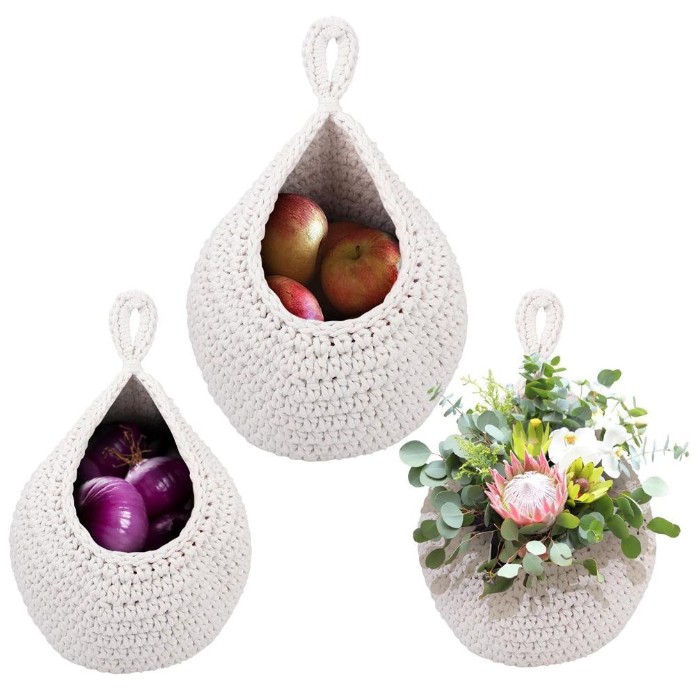 NUODWELL Hängekorb 3 Obstkorb Hängend Wandkorb, handgewebt Baumwollseil Auf günstig online kaufen
