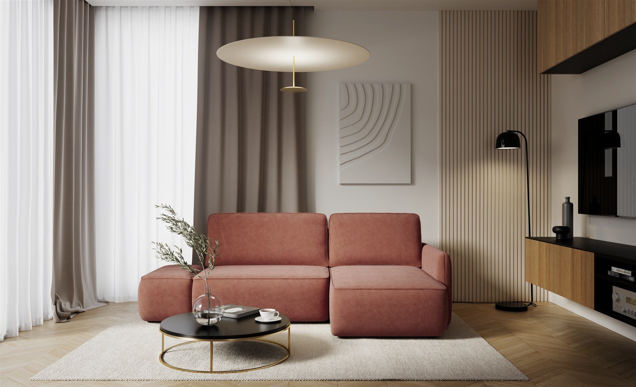 Fun Möbel Ecksofa Schlafsofa LUKA mit Ottomane in Stoff Cremona, mit Bettkasten, Rücken echt bezogen