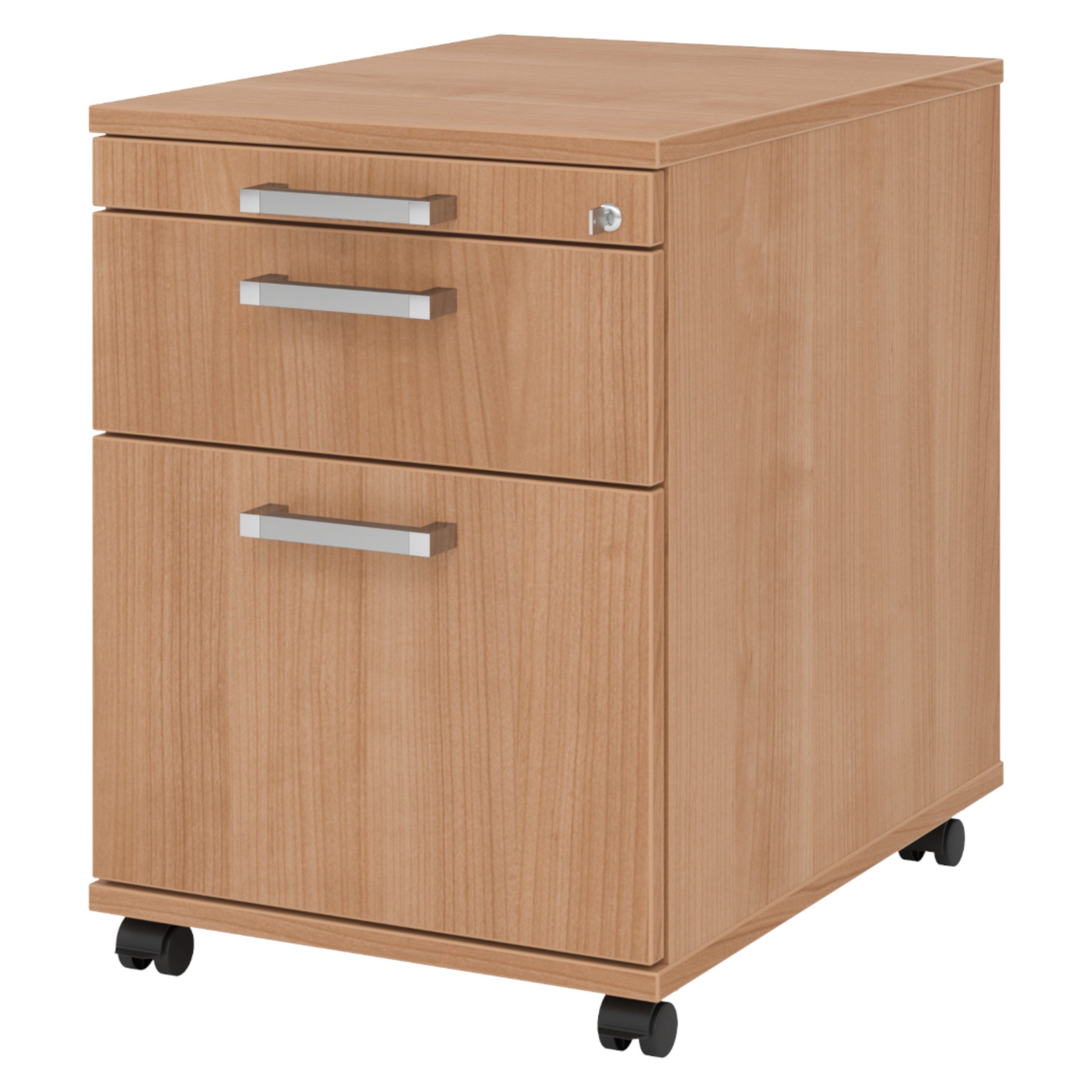 bümö Rollcontainer office Bürocontainer - mit Hängeregistratur, Dekor: Nussbaum mit Chromgriff (Metall)