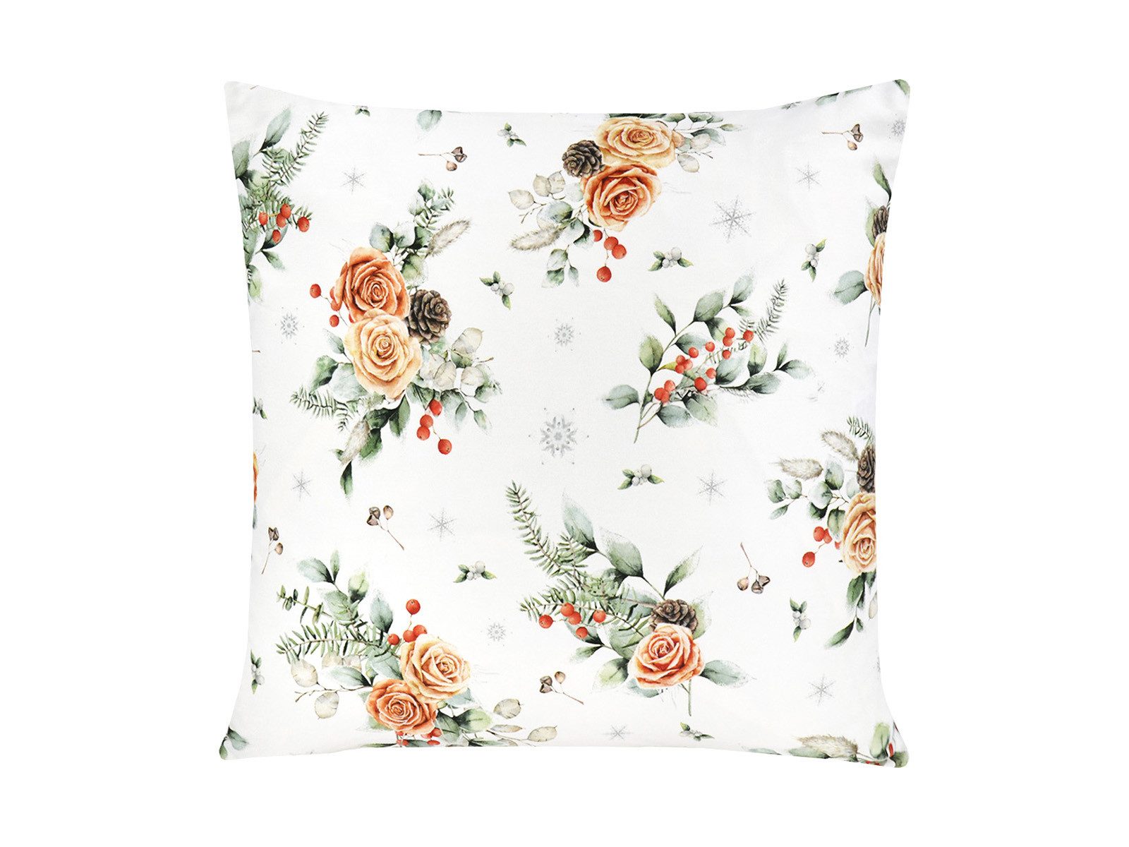beties Kissenbezug Magie des Winters Frost-Rose, (1 Stück), mit Rosen, Kiefernzapfen und Zweigen