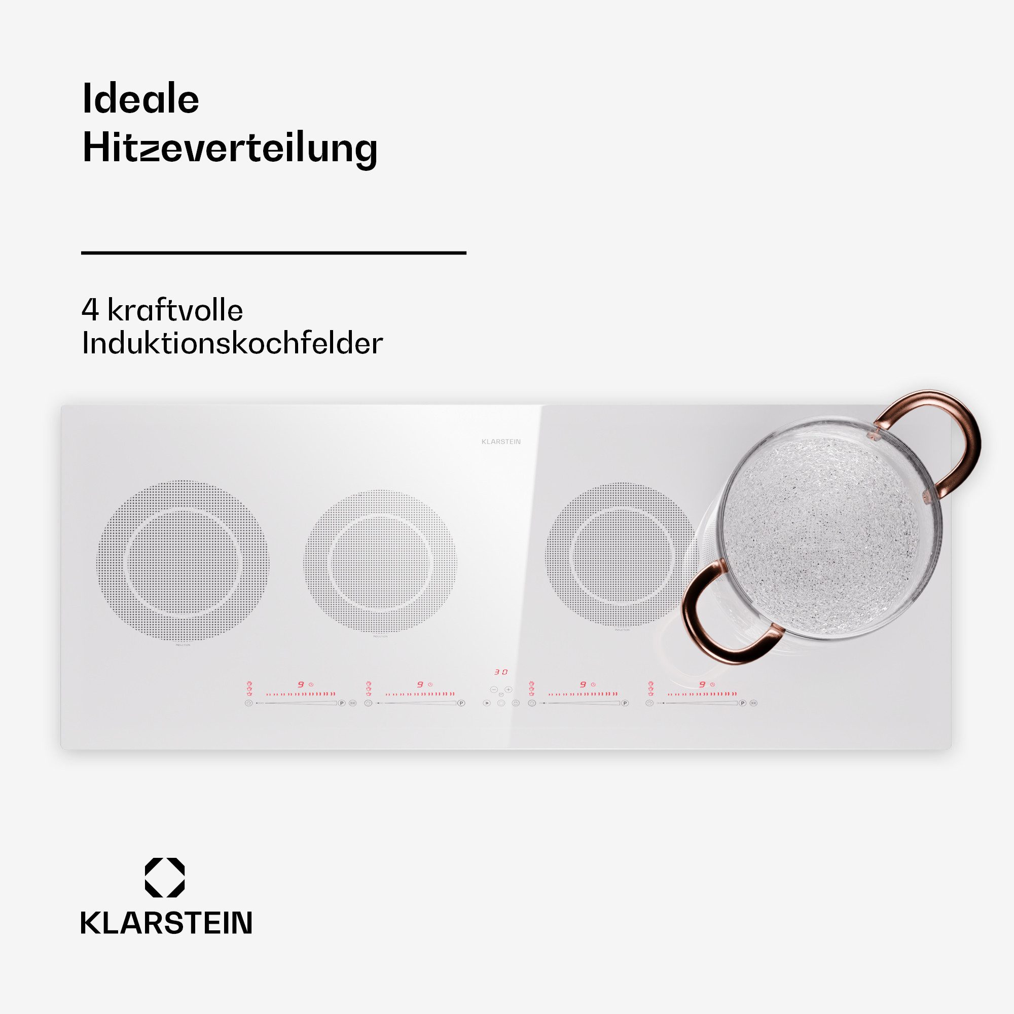 Klarstein Induktions-Kochfeld Masterzone 90 Slim Round, Kochfelder Induktion Hob Gas Hob 4 Zonen
