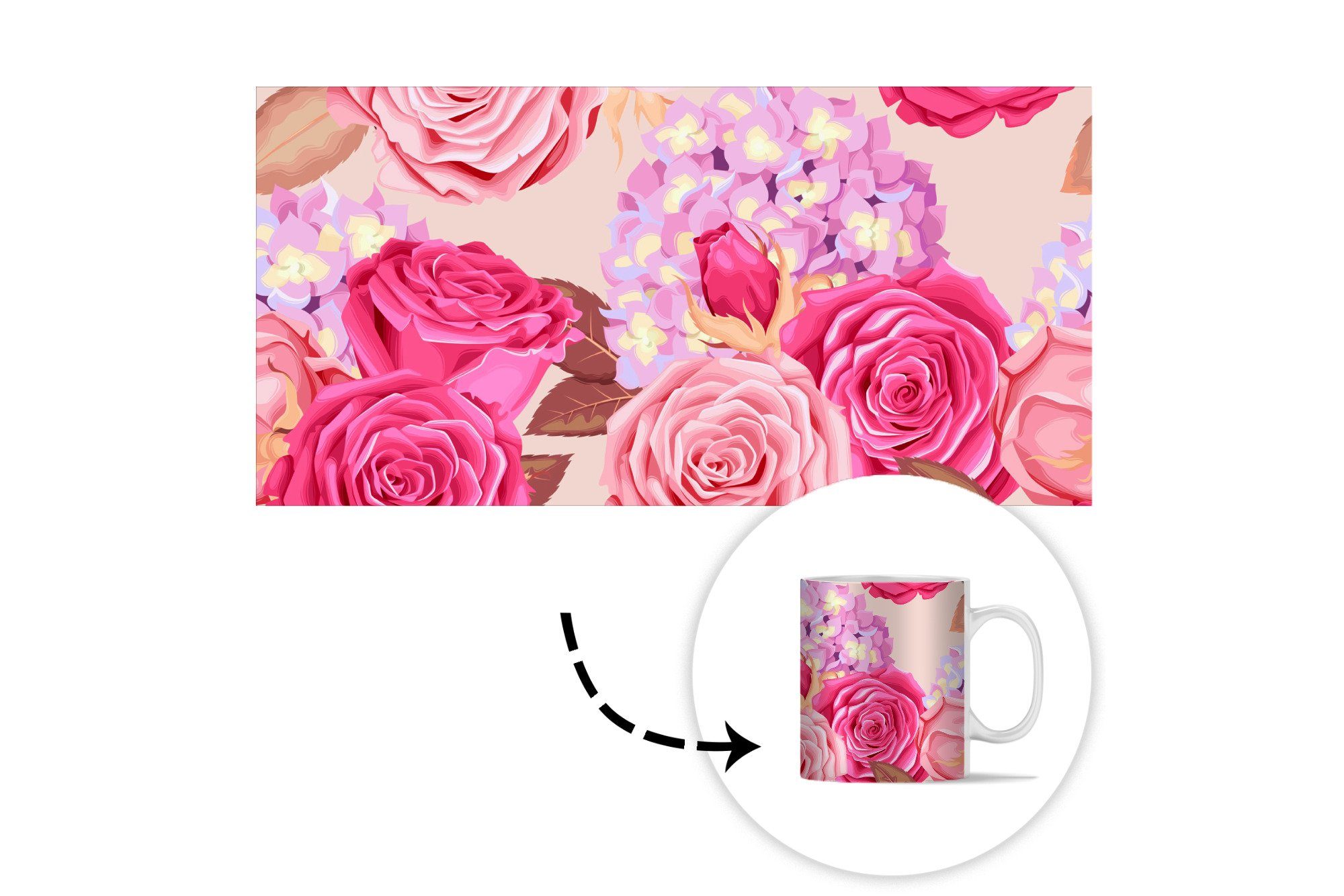 Tasse Rosen MuchoWow Blumen - Keramik, Geschenk Becher, - Kaffeetassen, Teetasse, Teetasse, Rosa,