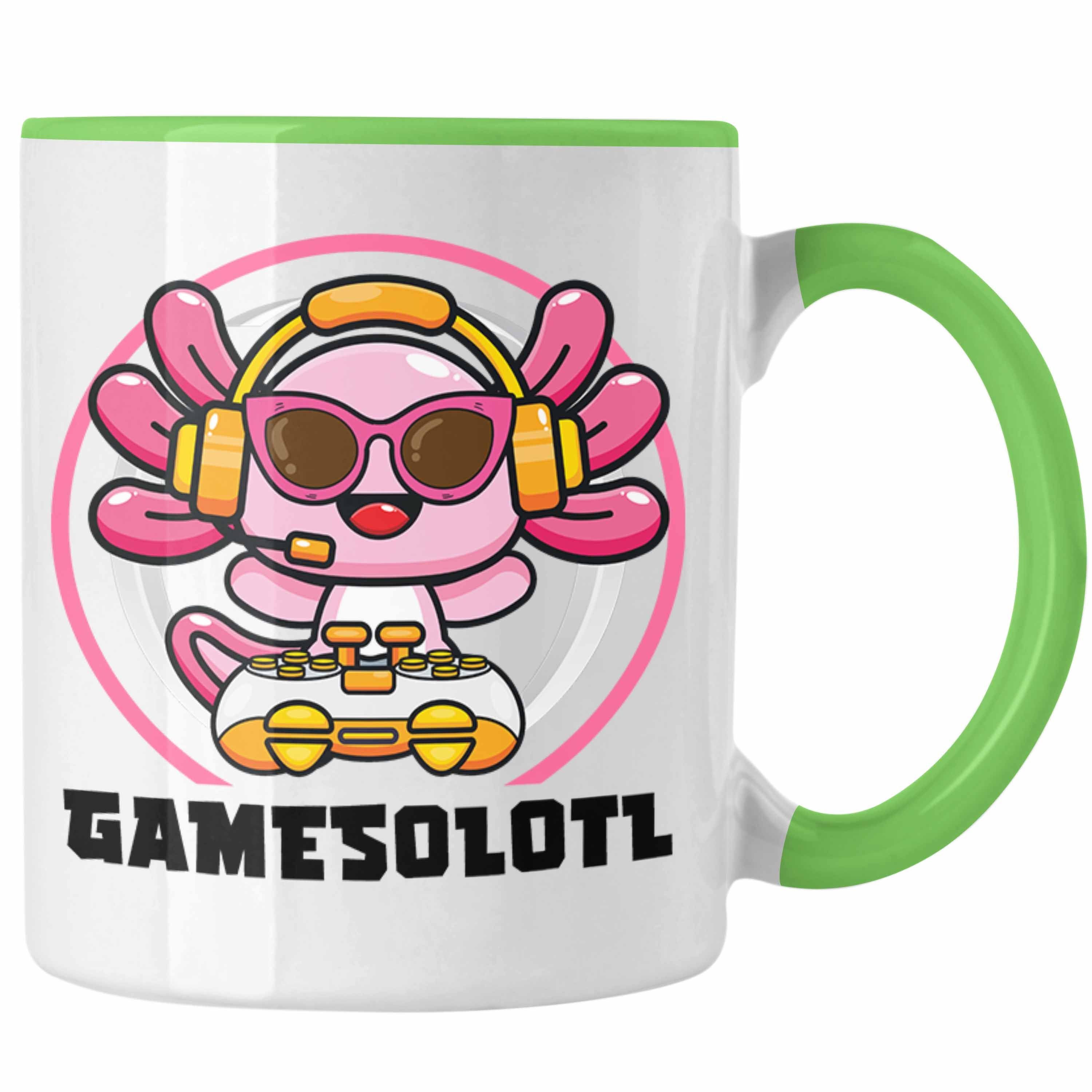 Trendation Tasse Trendation - Axolotl Tasse Grafik Lustig Geschenkidee Schwanzlurch Tiere Geschenk Gamer Grün