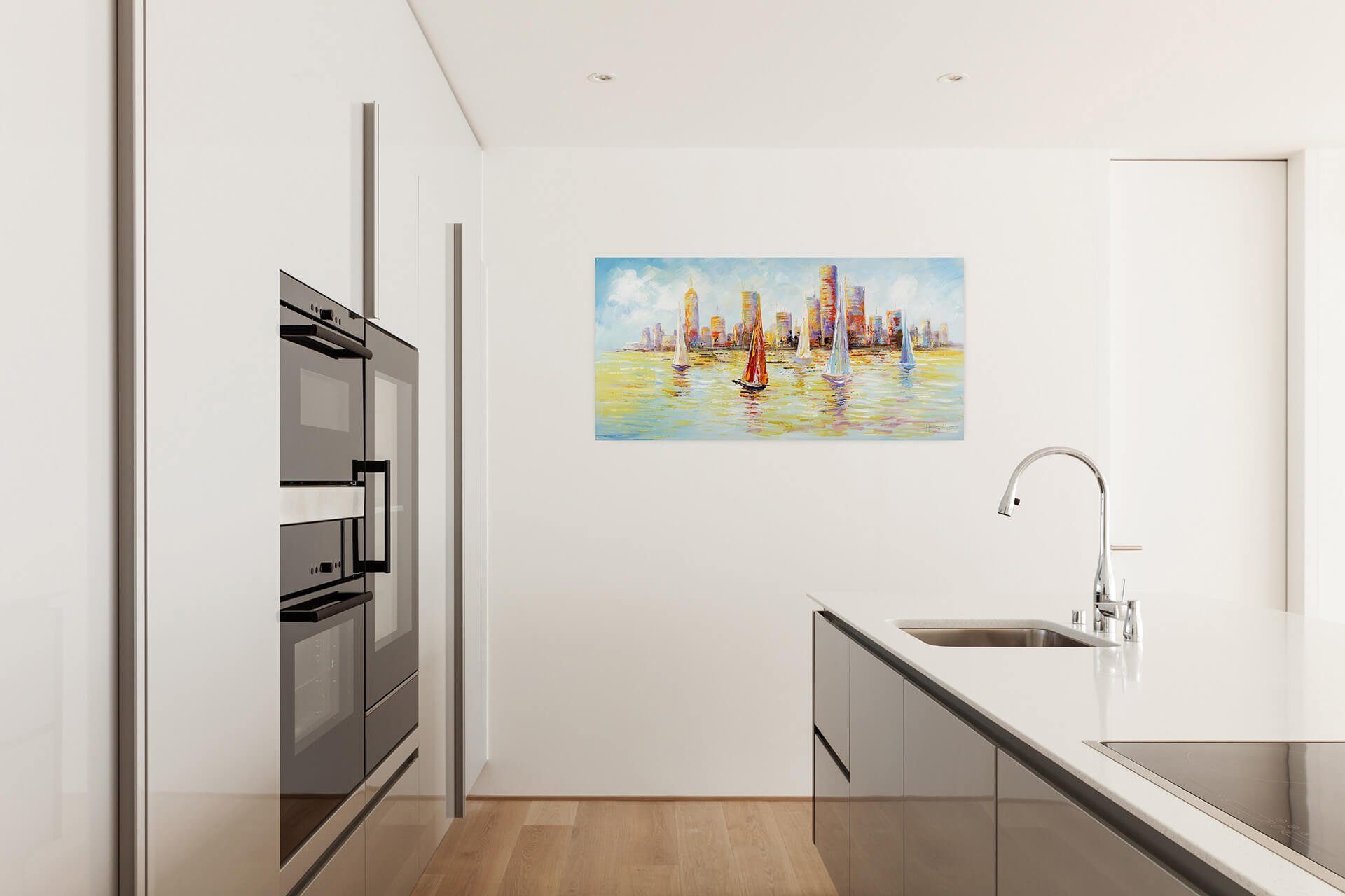 100% Skyline KUNSTLOFT Leinwandbild Sailing cm, HANDGEMALT Gemälde Wohnzimmer Wandbild 120x60