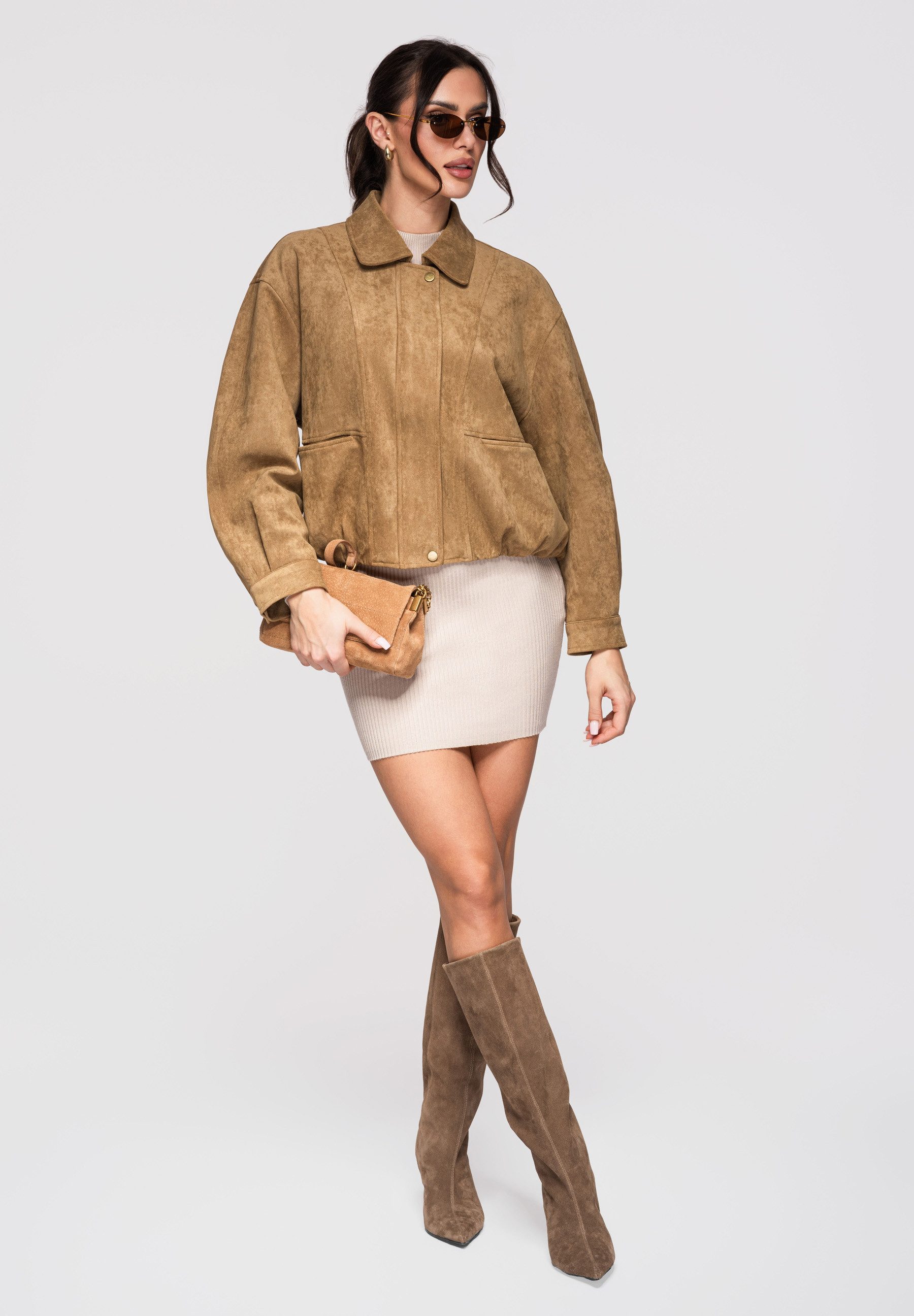 OMBRE Bomberjacke Damen Bomberjacke Kurz Locker Casual Khaki ONESIZE (kein Set, 1-St) Kurze Länge, lockerer Bomber-Stil