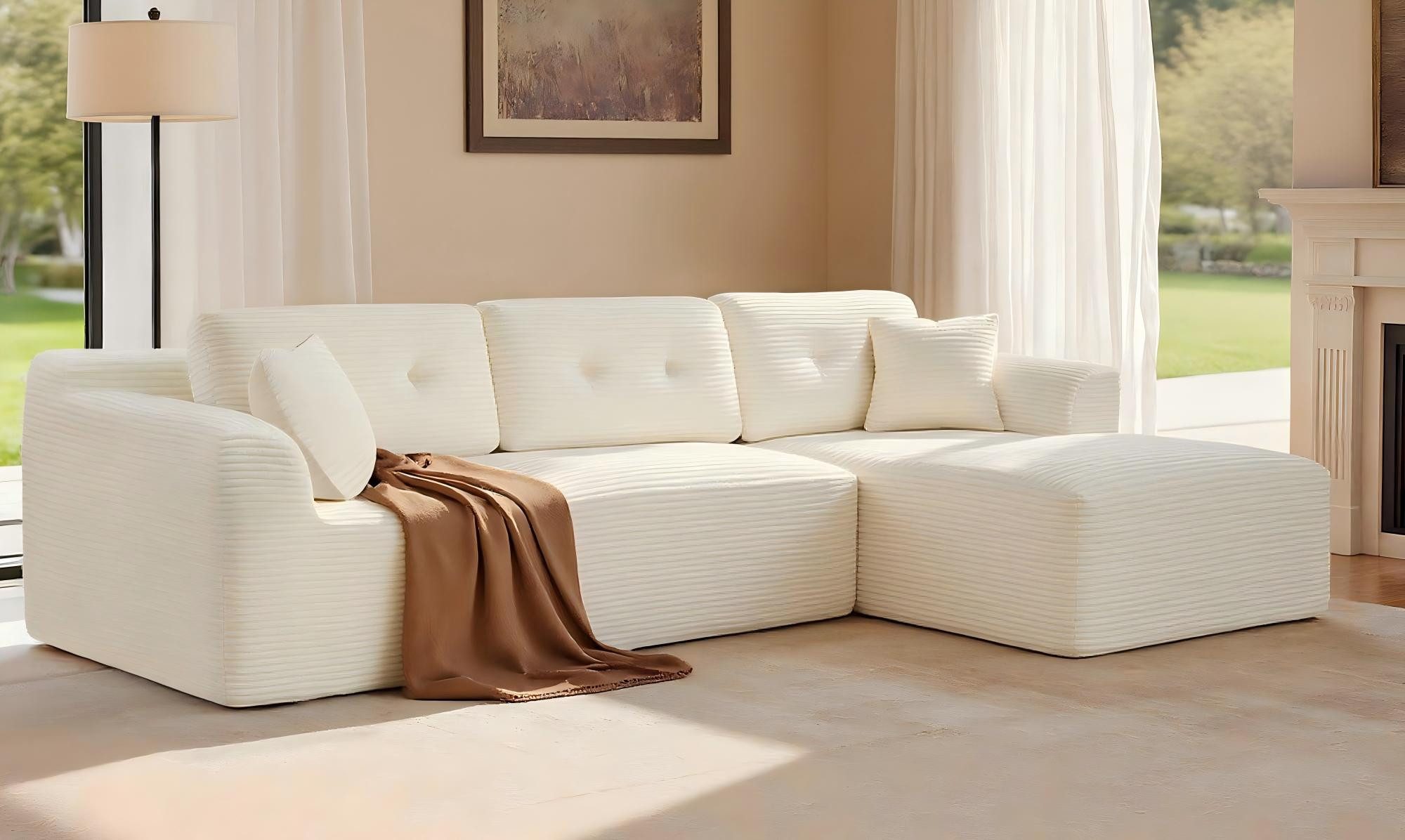 VASAGLE Ecksofa modulares Sofa 244 cm breit vakuumverpackt, Schlafsofa, keine Montage erforderlich, mit großer Chaiselongue