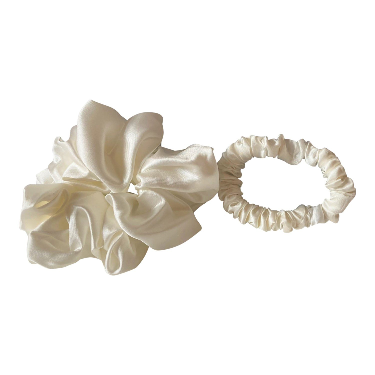orignee Haargummi Seiden-Scrunchies 2er(1S+1L) – 100 % Seide, kein Knick, 2-tlg., Kein Knick in den Haaren. Weniger Haarbruch und Reizschäden.