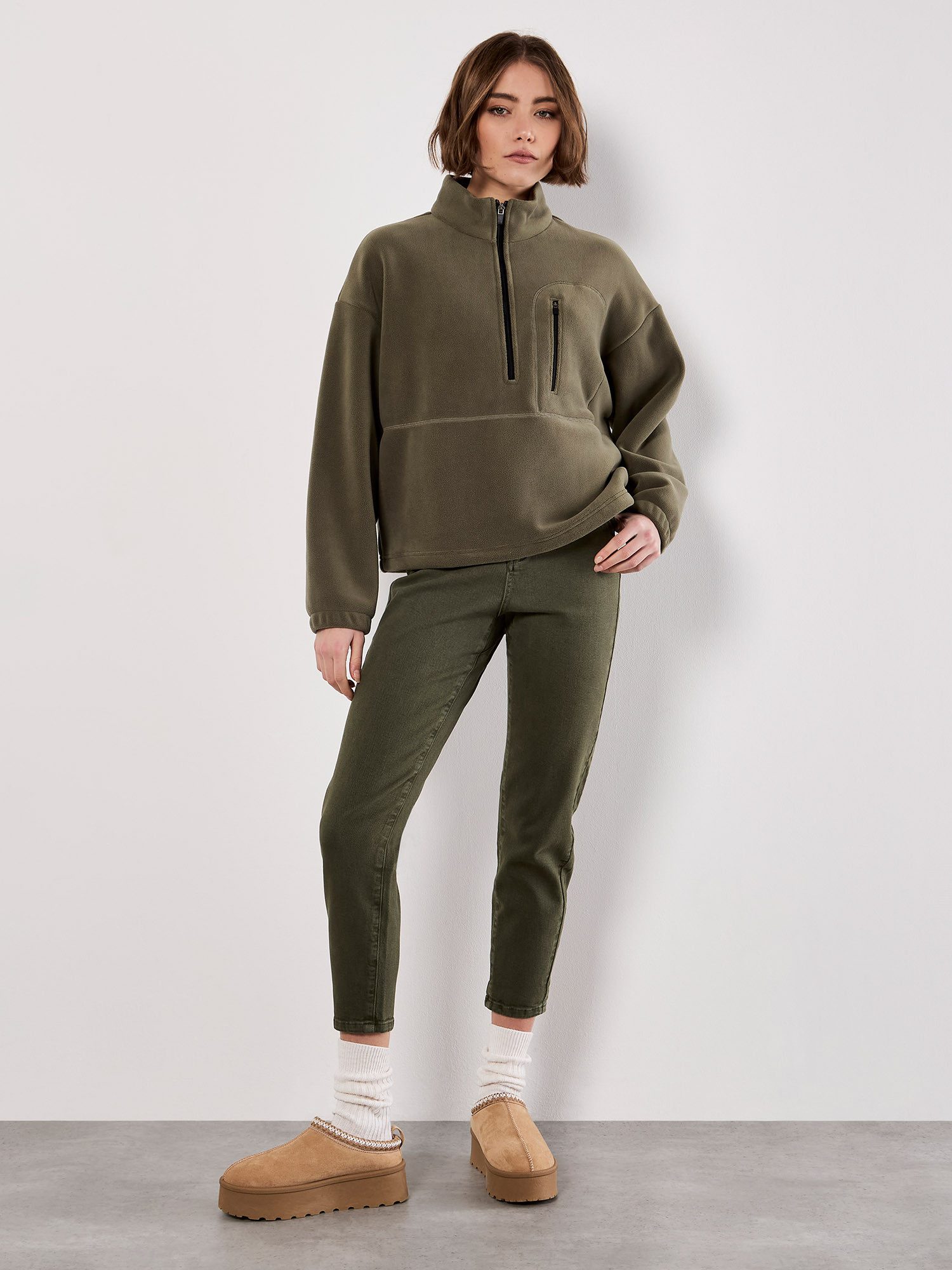 Apricot Strickfleece-Pullover Fleecepullover mit Reißverschlusstasche günstig online kaufen