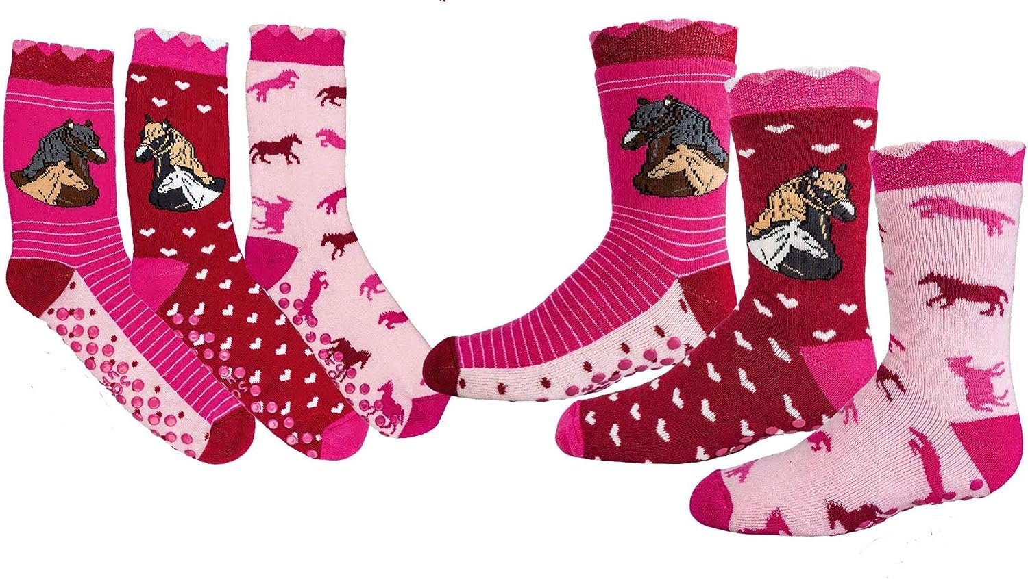 Strümpfe Stoppersocken, Kinder 6 ABS-Socken Romantik mit Pferd Paar Muster Noppensohle, viele TippTexx 24