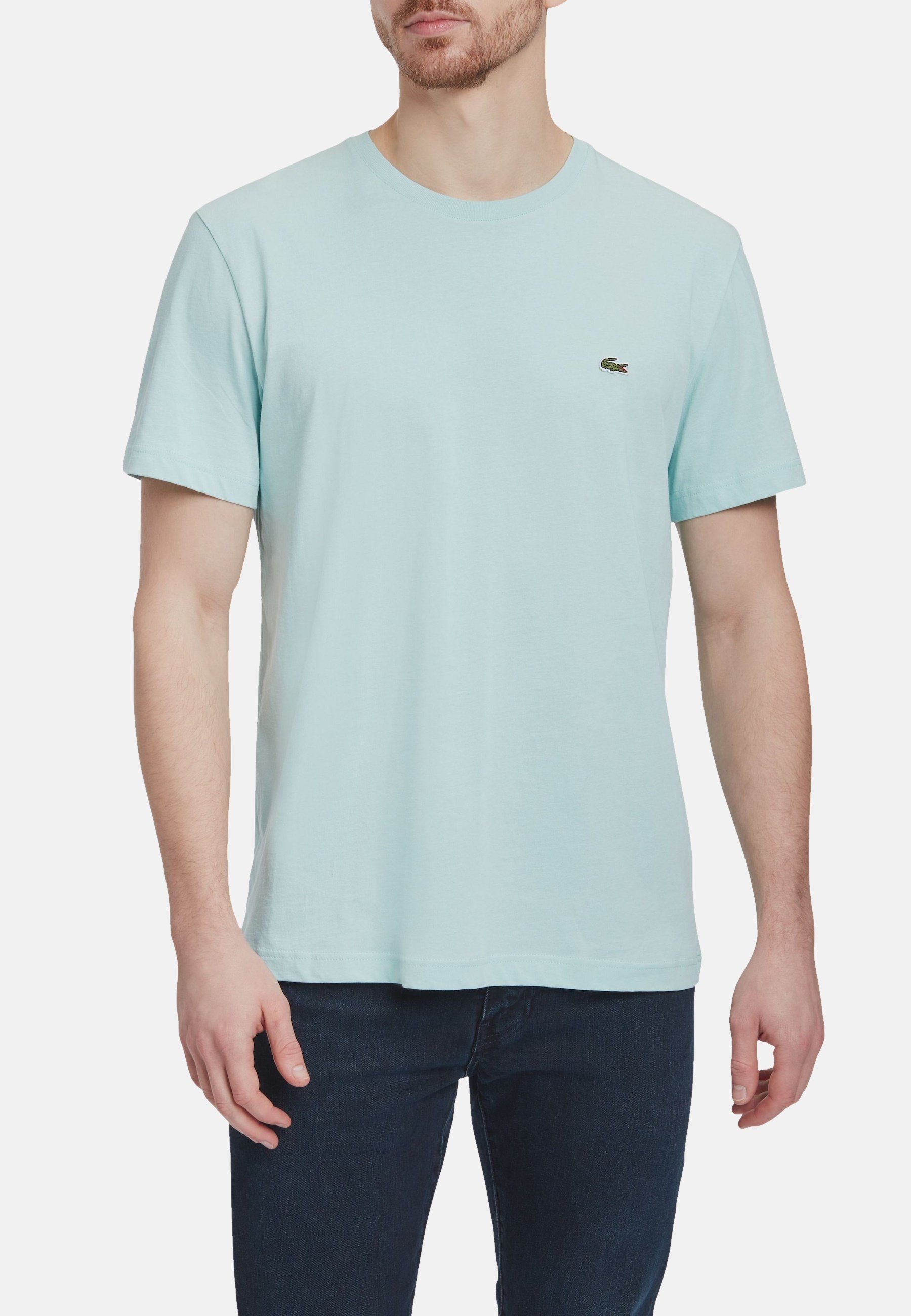 Kurzarmshirt reiner T-Shirt Baumwolle mit türkis aus (1-tlg) T-Shirt Lacoste