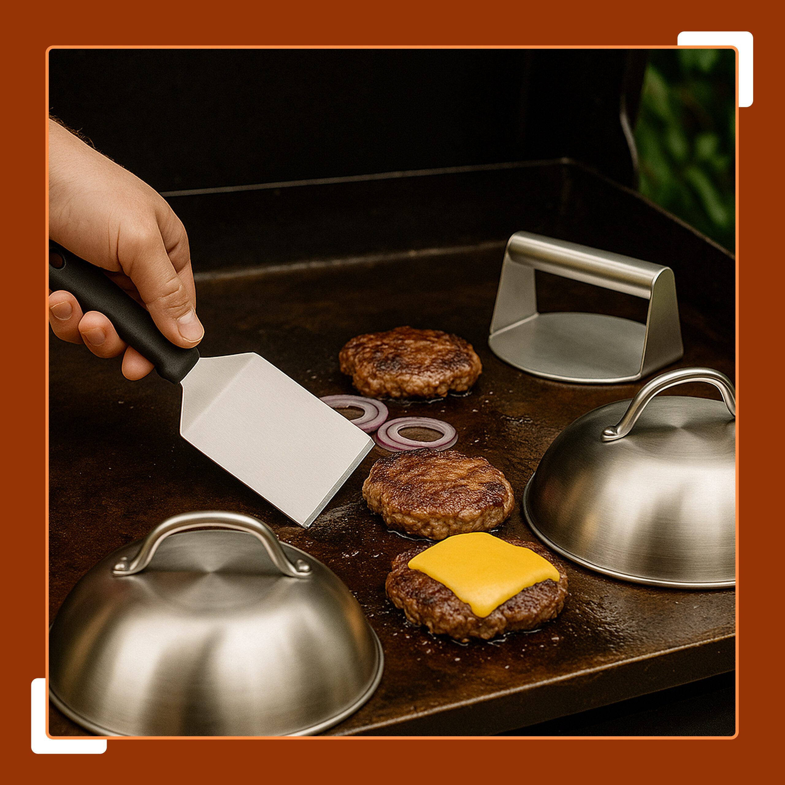 relaxdays Burgerpresse Smash Burger Set 5-teilig Edelstahl (5 St), Edelstahl – Bild 2 von 5
