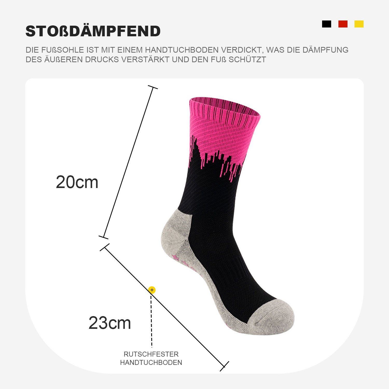 sportlichen Fußballsocken MAGICSHE Gewindebündchen Füße Erwachsene mit Kniestrümpfe Schutz Verdickter Handtuchboden der Rosa für Schwarz für