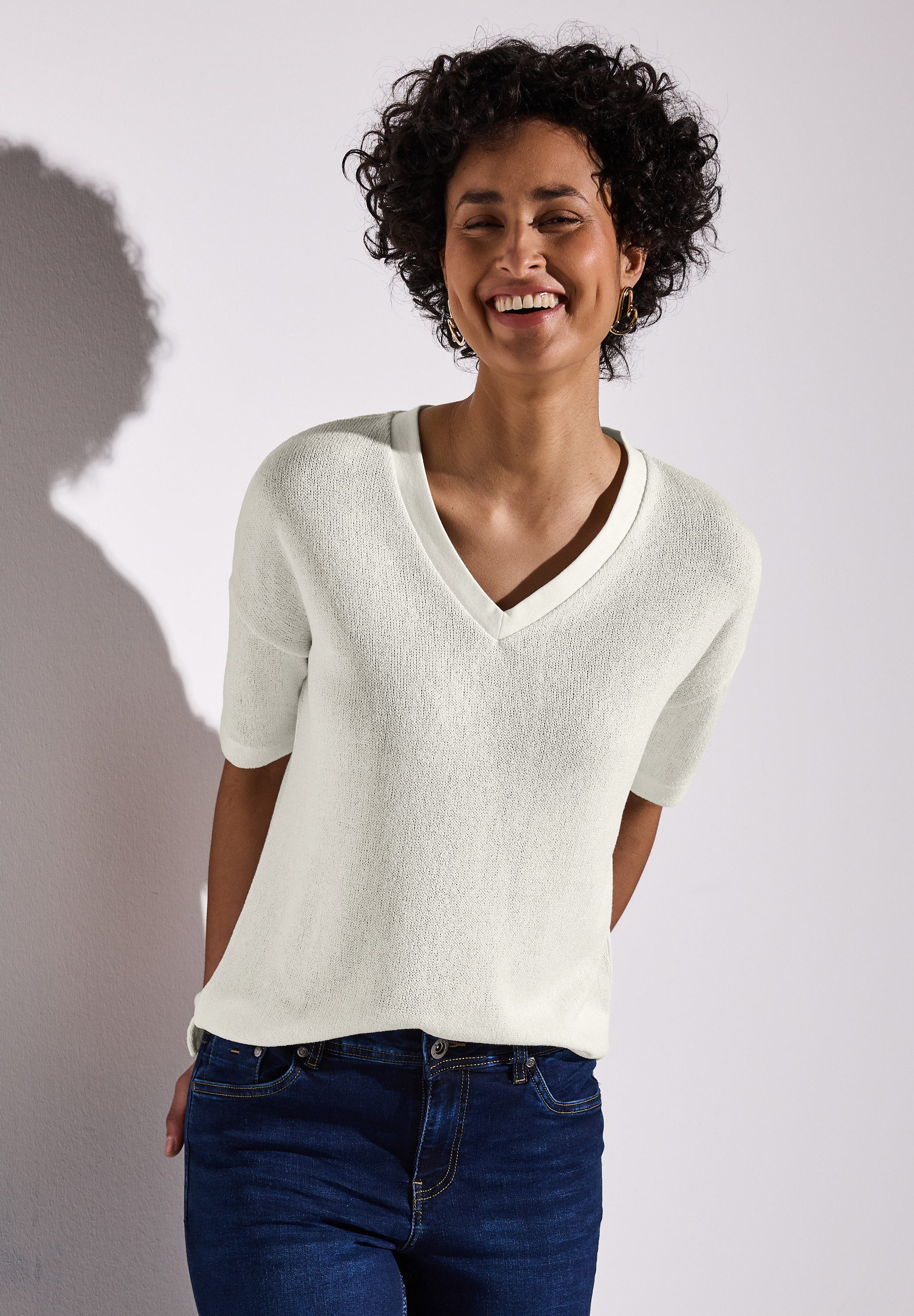 STREET ONE T-Shirt im Strick-Look mit V-Ausschnitt günstig online kaufen