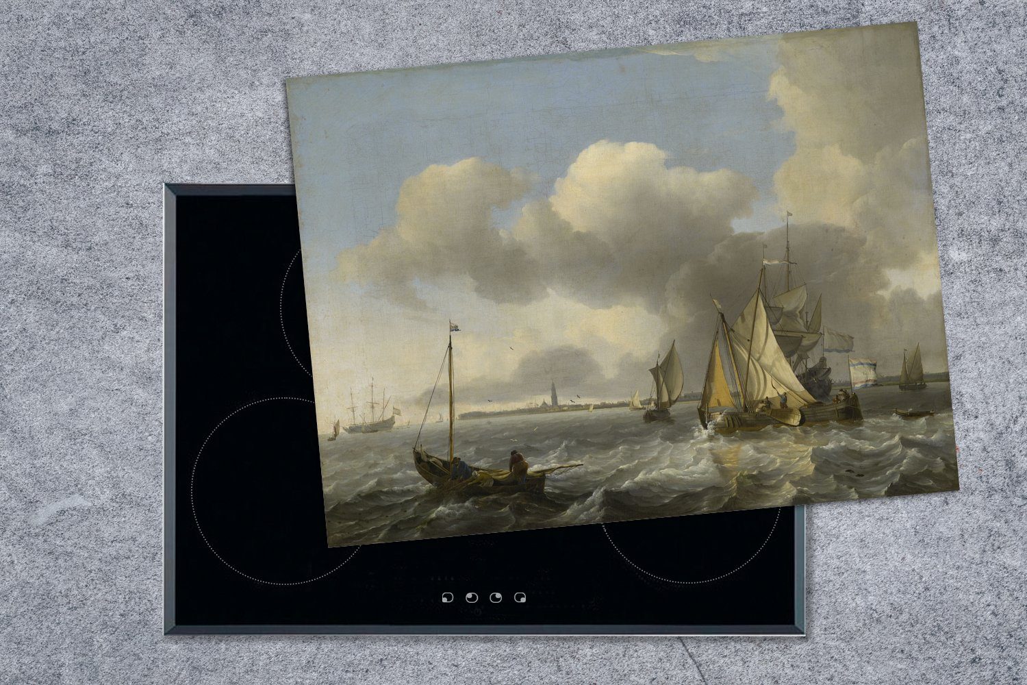 MuchoWow Herdblende-/Abdeckplatte Schiffe in einer vor Zee nutzbar, Vinyl, Enkhuizen - cm, Ceranfeldabdeckung der Mobile an Zuider tlg), Gemälde von, 70x52 (1 Brise Arbeitsfläche