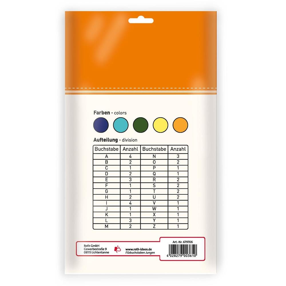 Roth Schultüte Filzbuchstaben, gelb-blau-grün