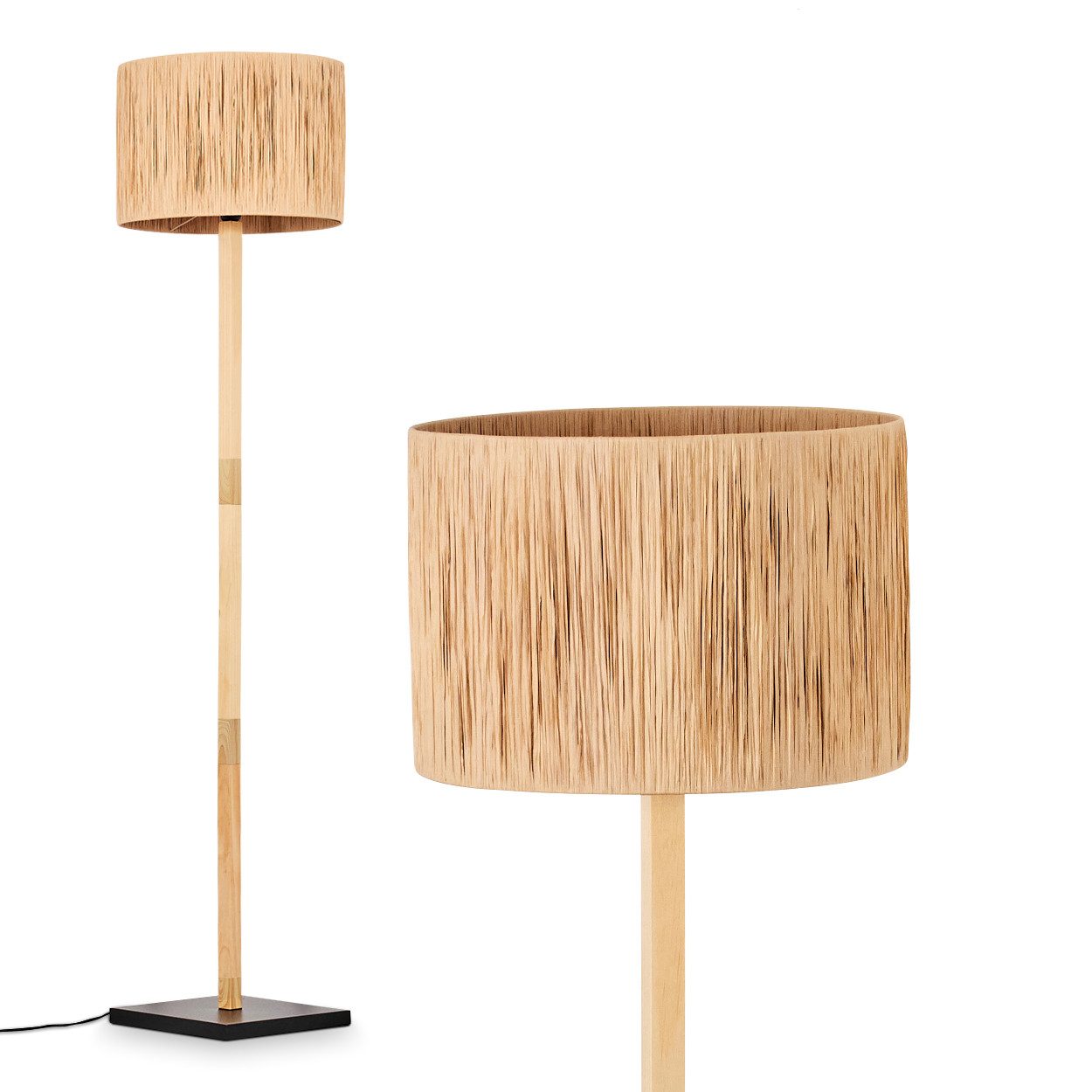 Stehlampe Boho-Style Stehlampe aus Holz/Metall/Bast in Naturfarben/Schwarz