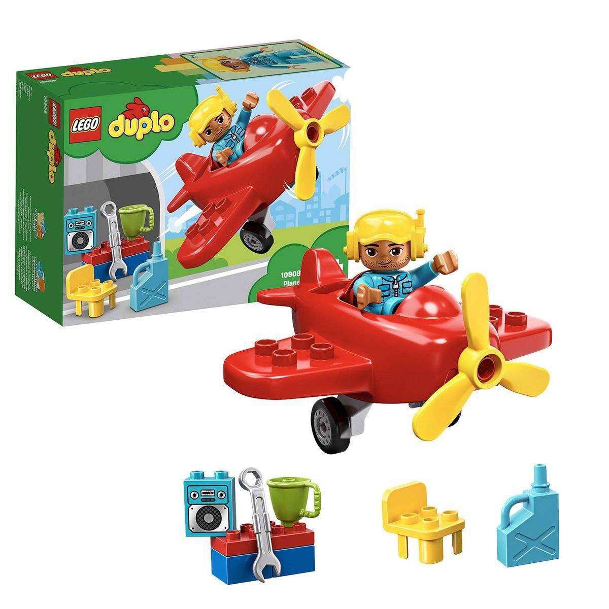 LEGO® Lego 10908-1 - Duplo - Flugzeug mit Pilot, Werkstatt & Zubehör Spielbausteine