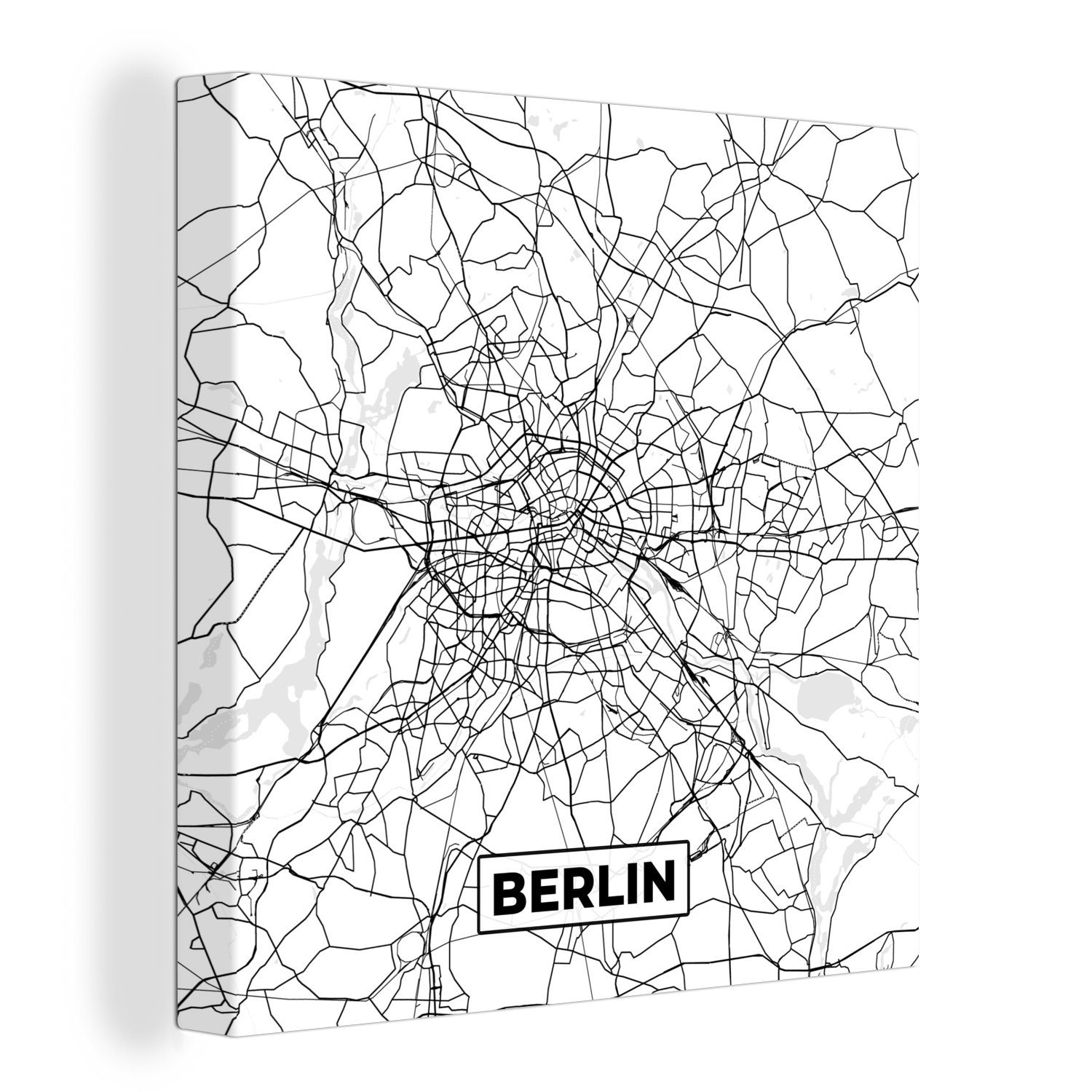 OneMillionCanvasses® Leinwandbild Berlin - Karte - Stadtplan, (1 St), Leinwand Bilder für Wohnzimmer Schlafzimmer